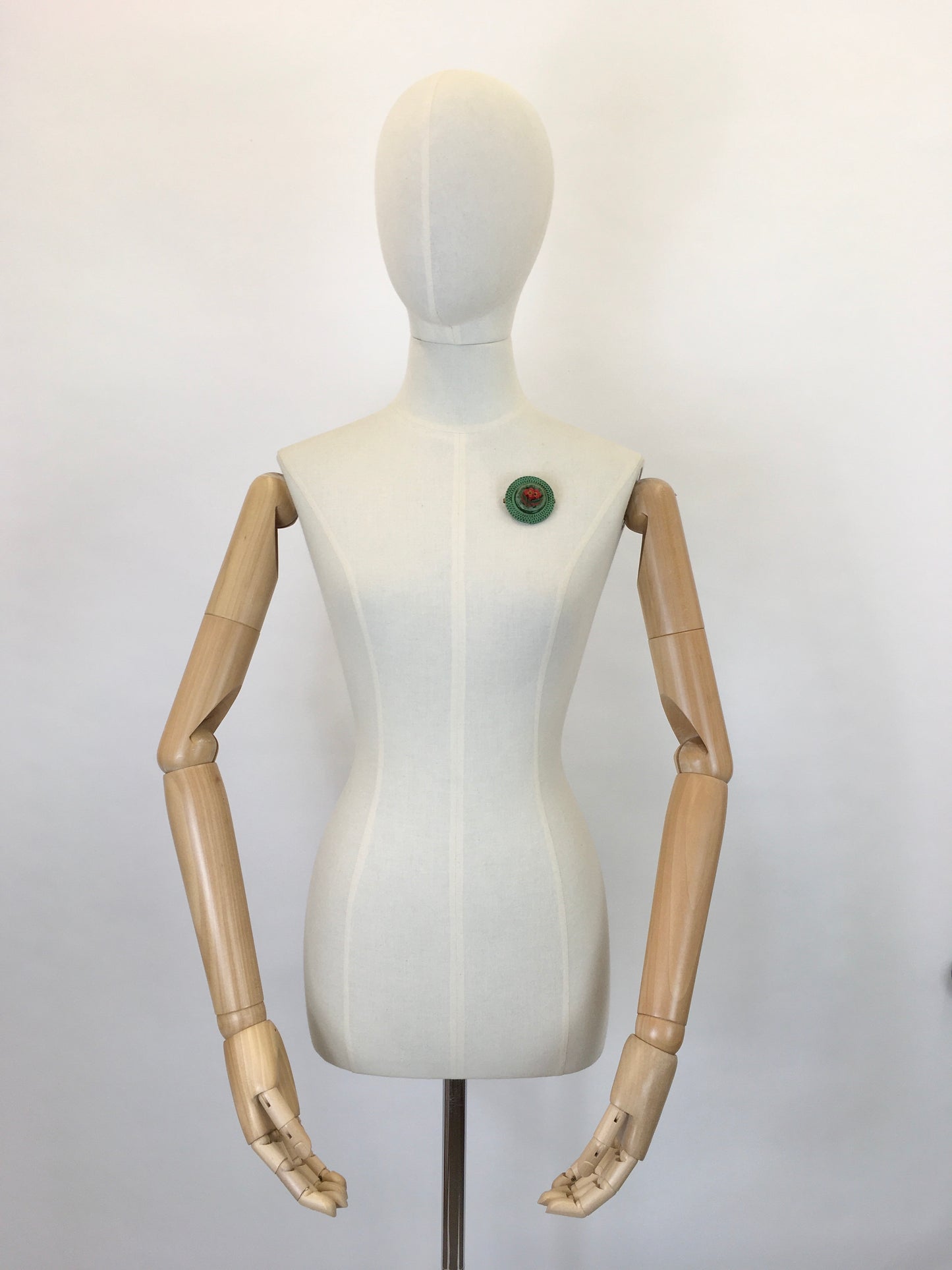 Original 1940’s Make Do and Mend Telephone Wire Brooch - In A Festive Red and Green Colour Pallet