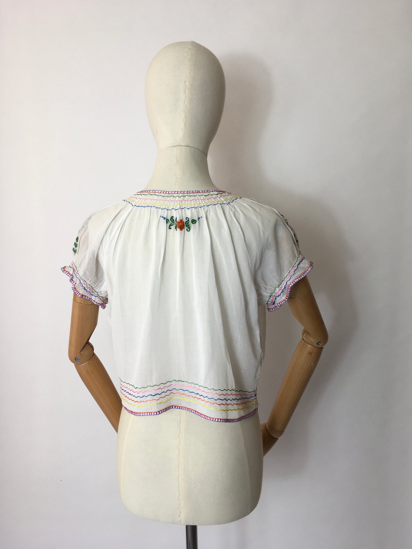 Original 1940’s Embroidered Blouse - Featuring Beautiful Embroidered Detailing in Rainbow Colours