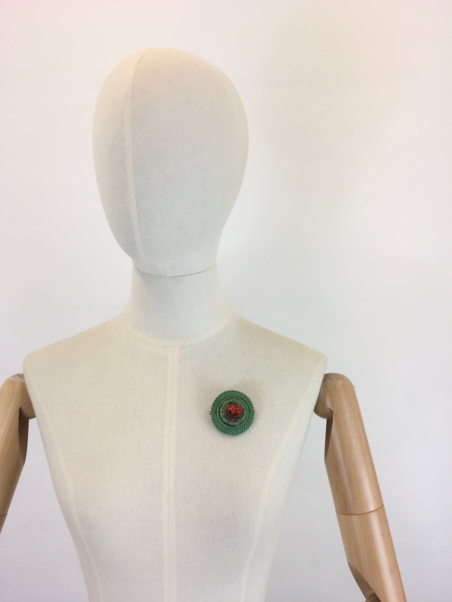 Original 1940’s Make Do and Mend Telephone Wire Brooch - In A Festive Red and Green Colour Pallet