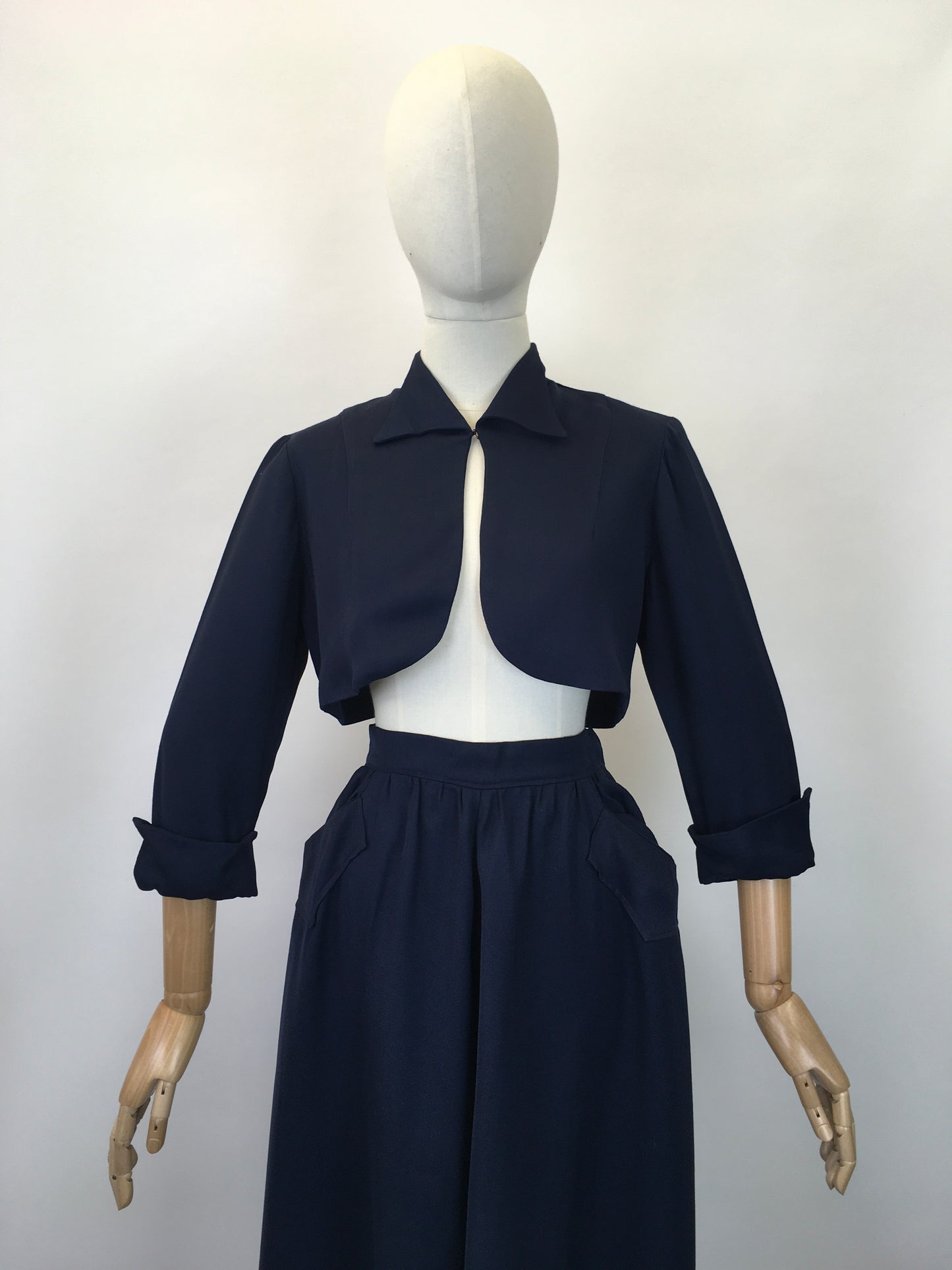 Original 1940's Early 1950's Darling Bolero & Skirt Set - In A Classic Navy
