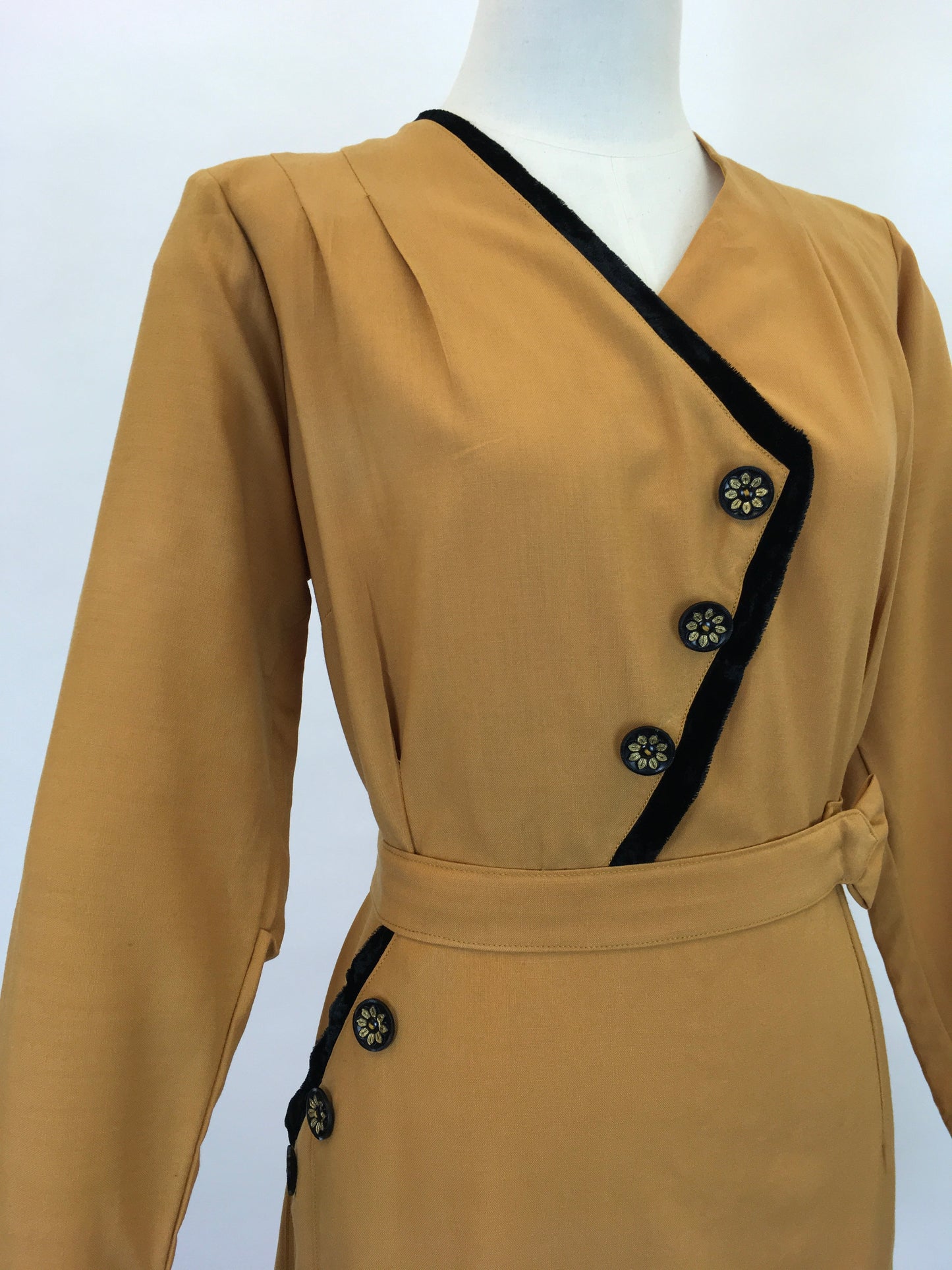Original Late 1940’s Stunning Dress With Asymmetric Detailing - In A Perfect Shade Of Pumpkin Spice
