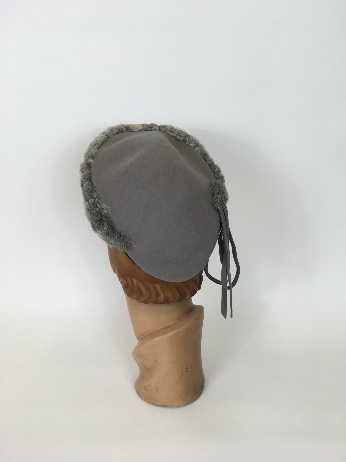 Original 1940s Beautiful Tilt Hat - In A Soft Icy Grey With Grey Astrakhan Trim
