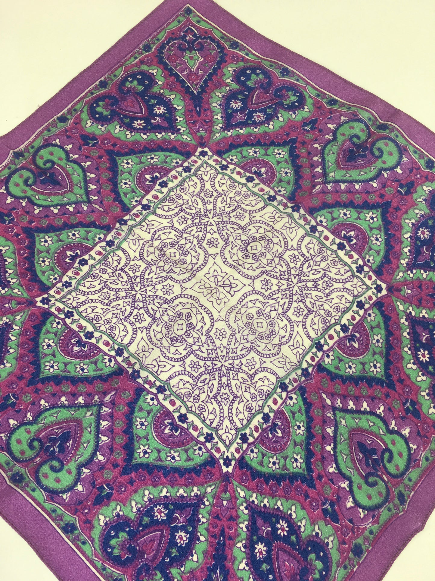 Original 1940’s Rayon Hankie - In Rich Purples, Greens, Pinks & Blue