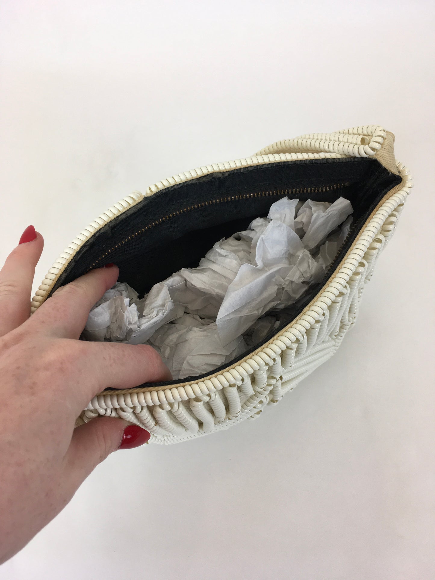 Original 1940’s Telephone Cord Handbag - In White