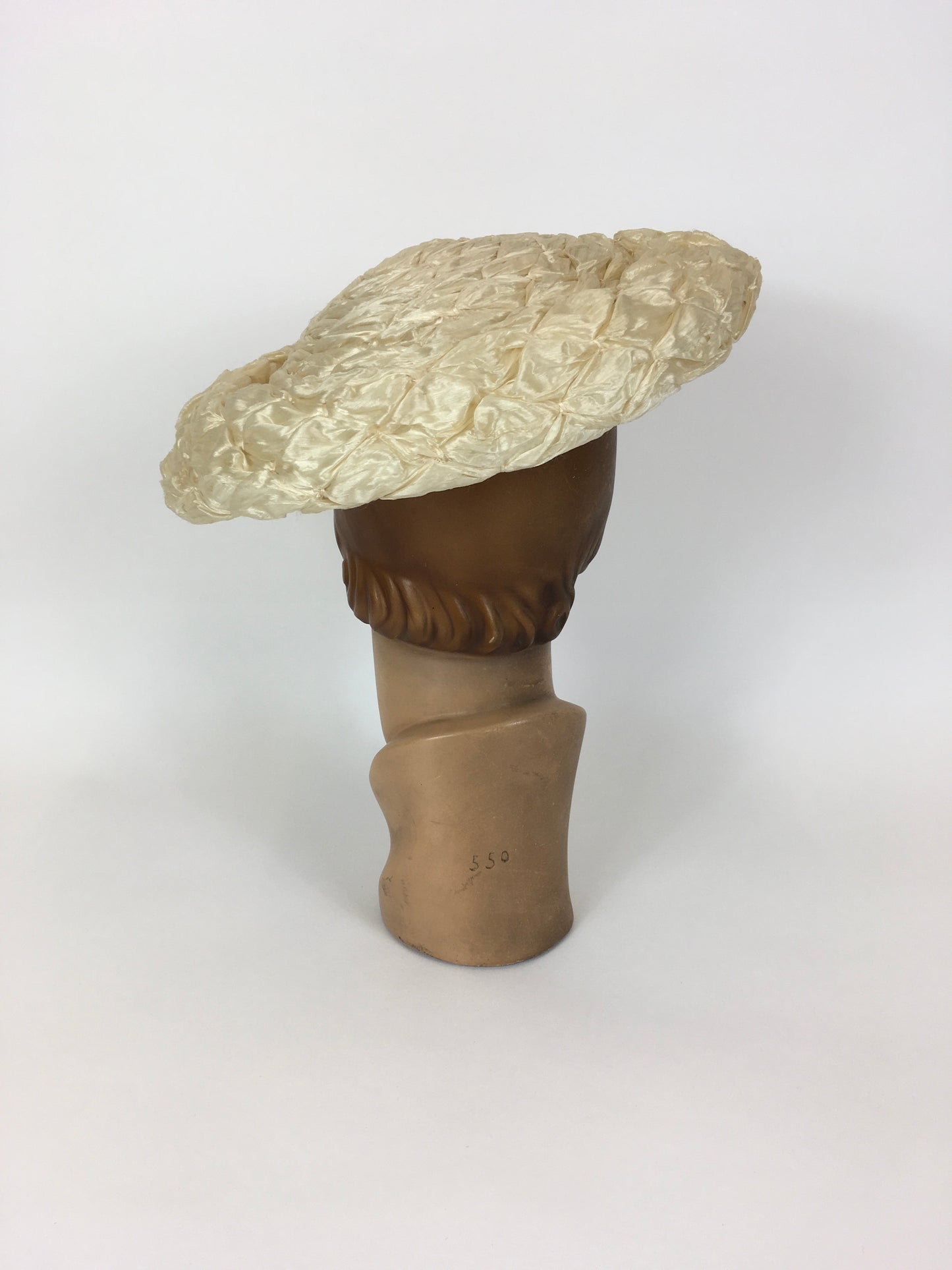Original 1950’s FABULOUS Soft Cream Raffia Platter Hat - With Structured Inner Band