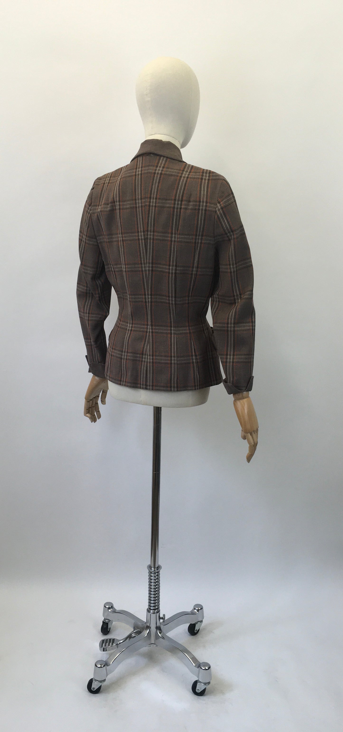 Original 1940's Gorgeous Plaid Jacket - In Brown, Zesty Orange and Cream