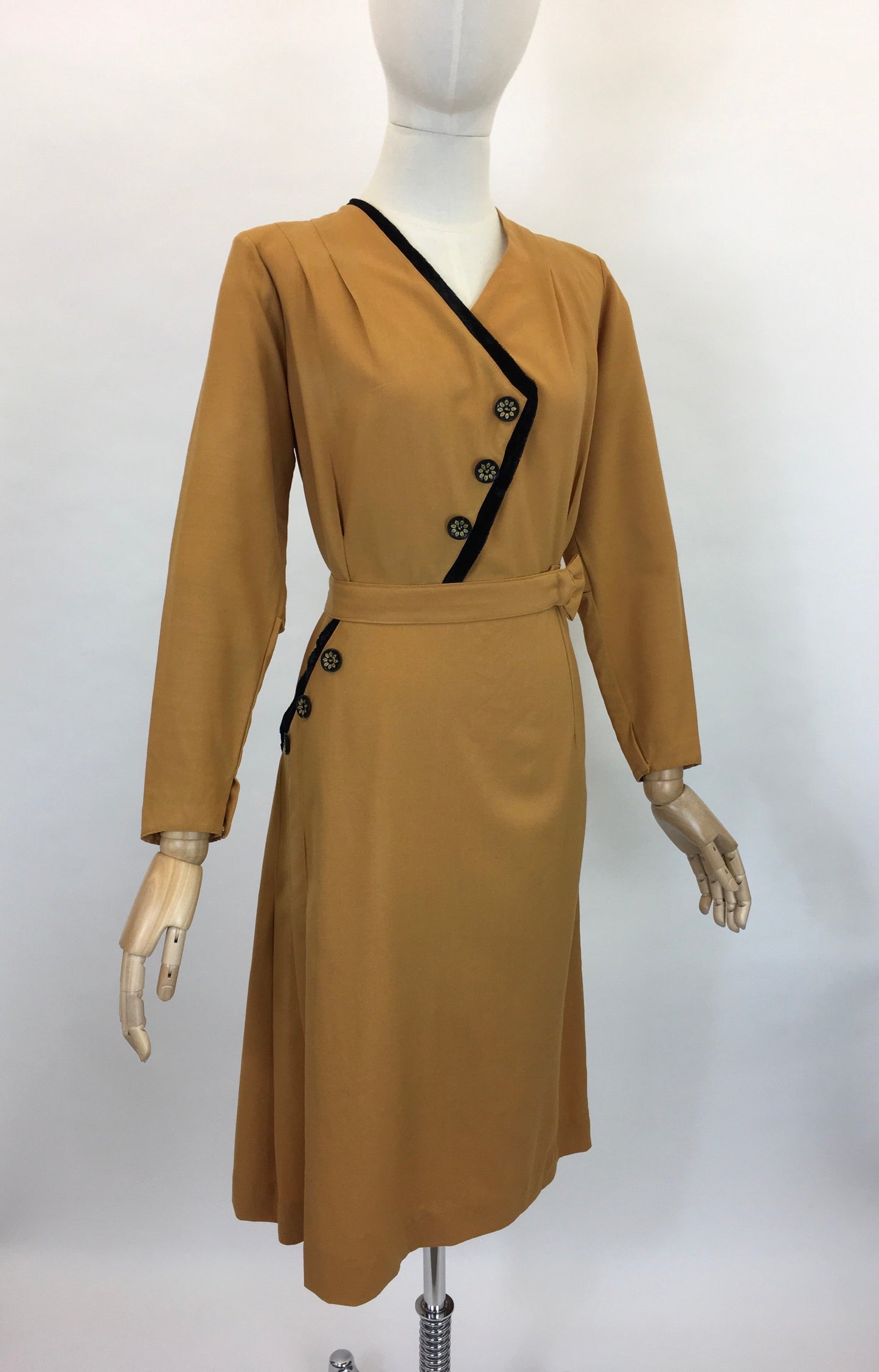 Original Late 1940’s Stunning Dress With Asymmetric Detailing - In A Perfect Shade Of Pumpkin Spice