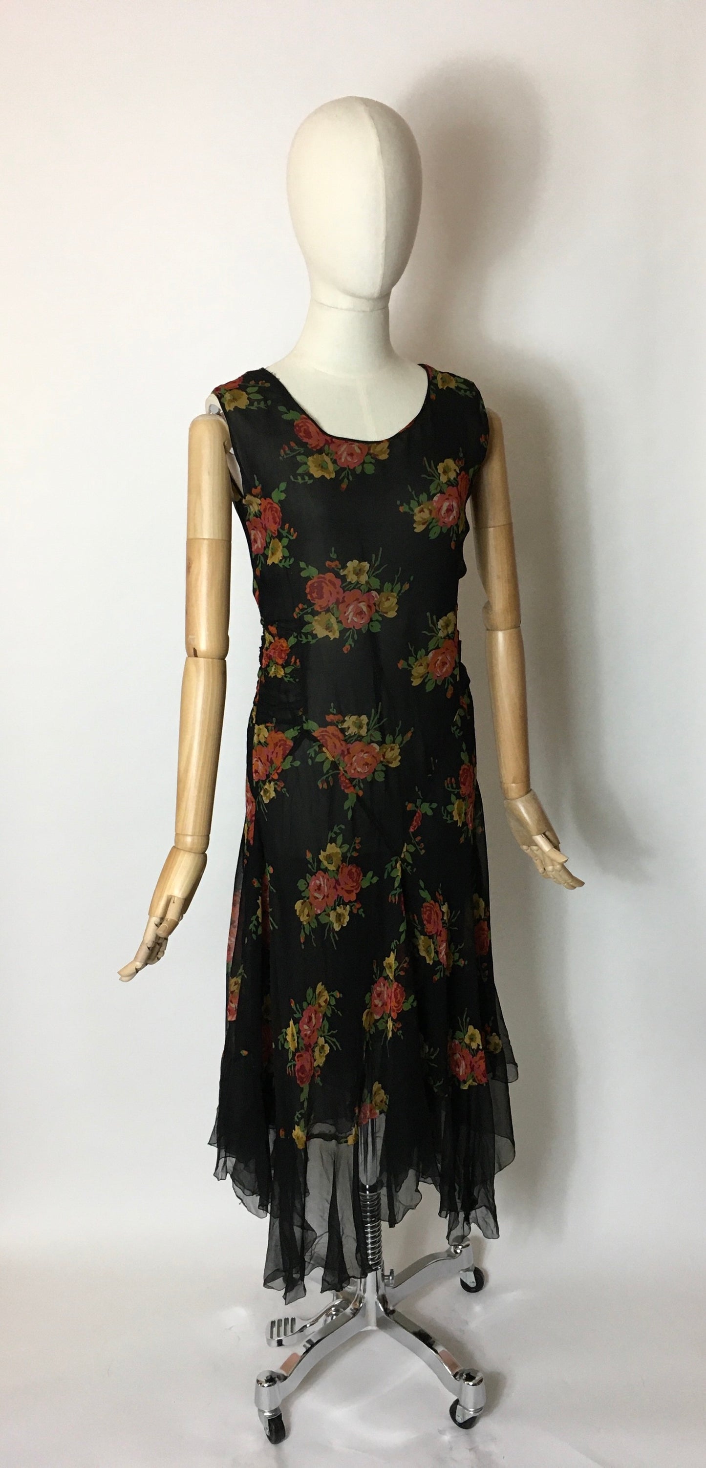 Original 1930’s SENSATIONAL 3pc Set in A Floral Chiffon - Dress, Jacket & Caplet Set