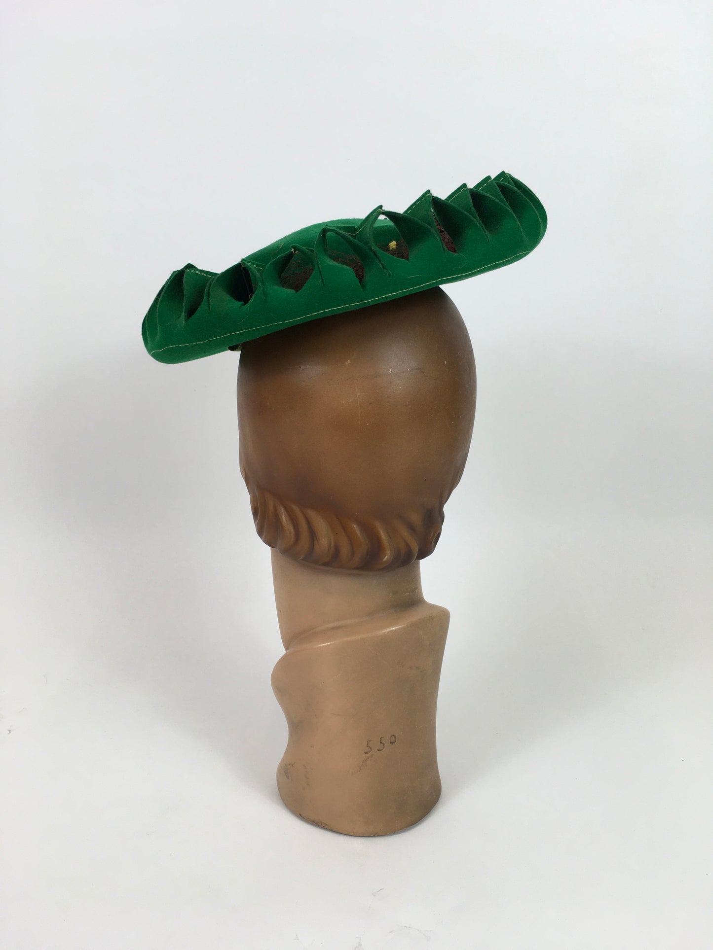 Original 1940’s SENSATIONAL Bottle Green Pancake Hat - With Cutwork and Multi Colour Veiling