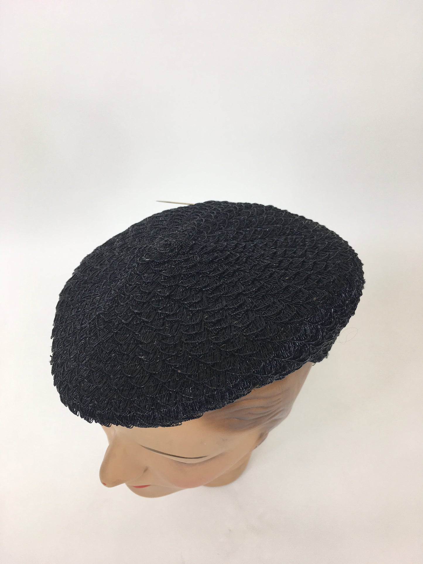 Original 1940's Navy Woven Raffia Hat - In a Sensational Shape with Hat Pin