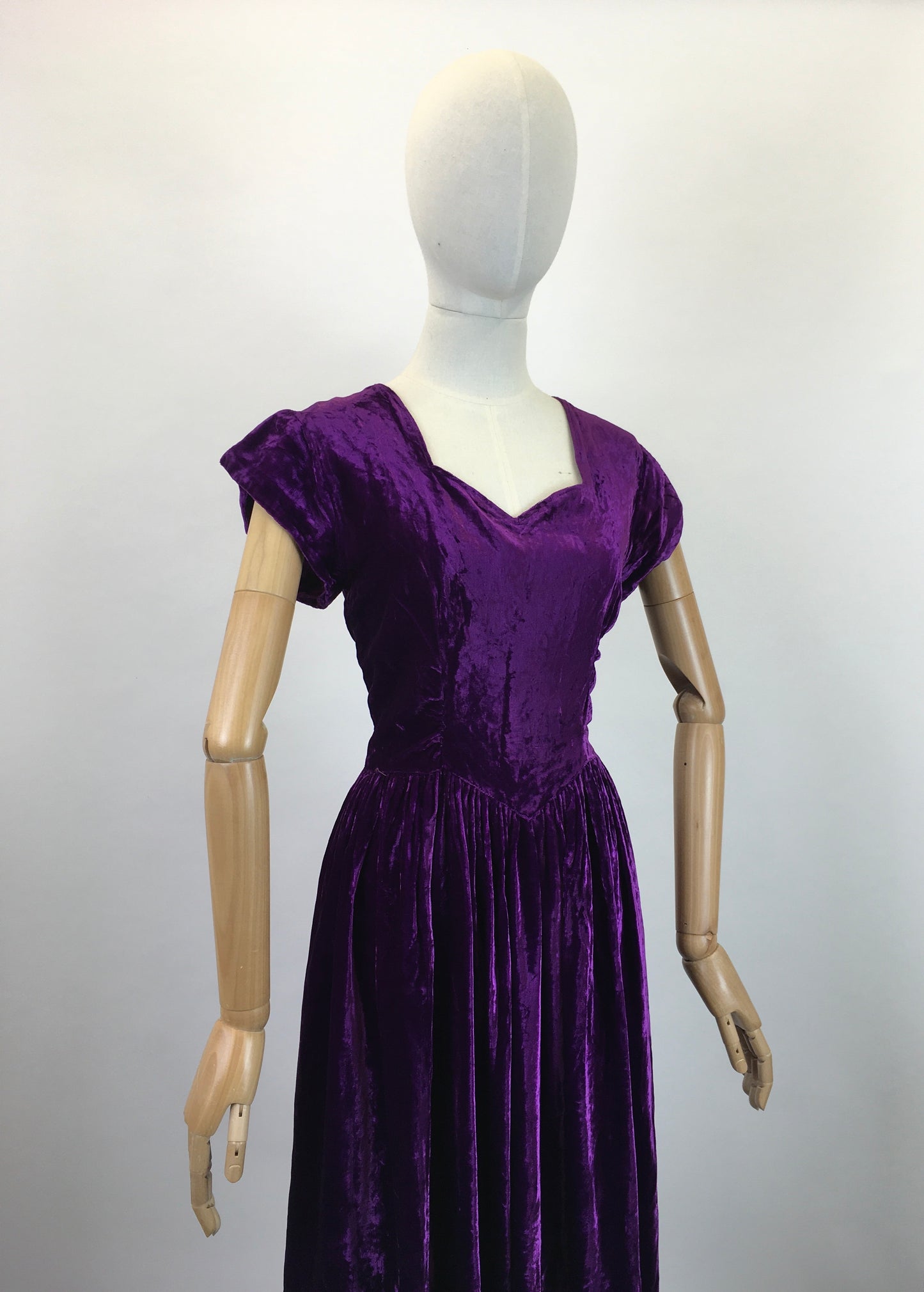 Original Late 1930's Early 1940's Silk Velvet Gown - In A Striking Cadbury Purple