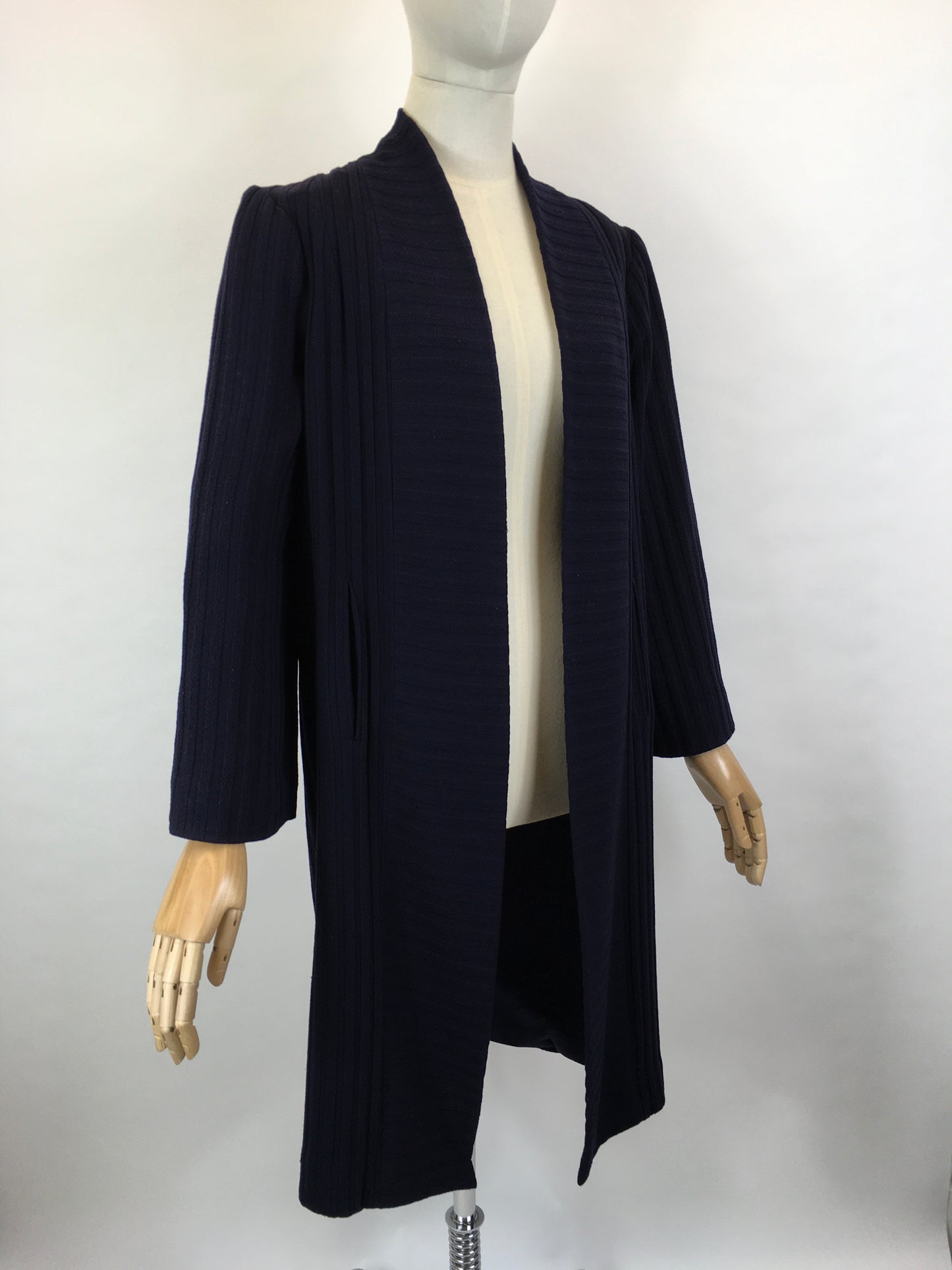 Original Mid to Late 1930’s Navy Edge to Edge Coat - In A Beautiful Woollen Textured Crepe