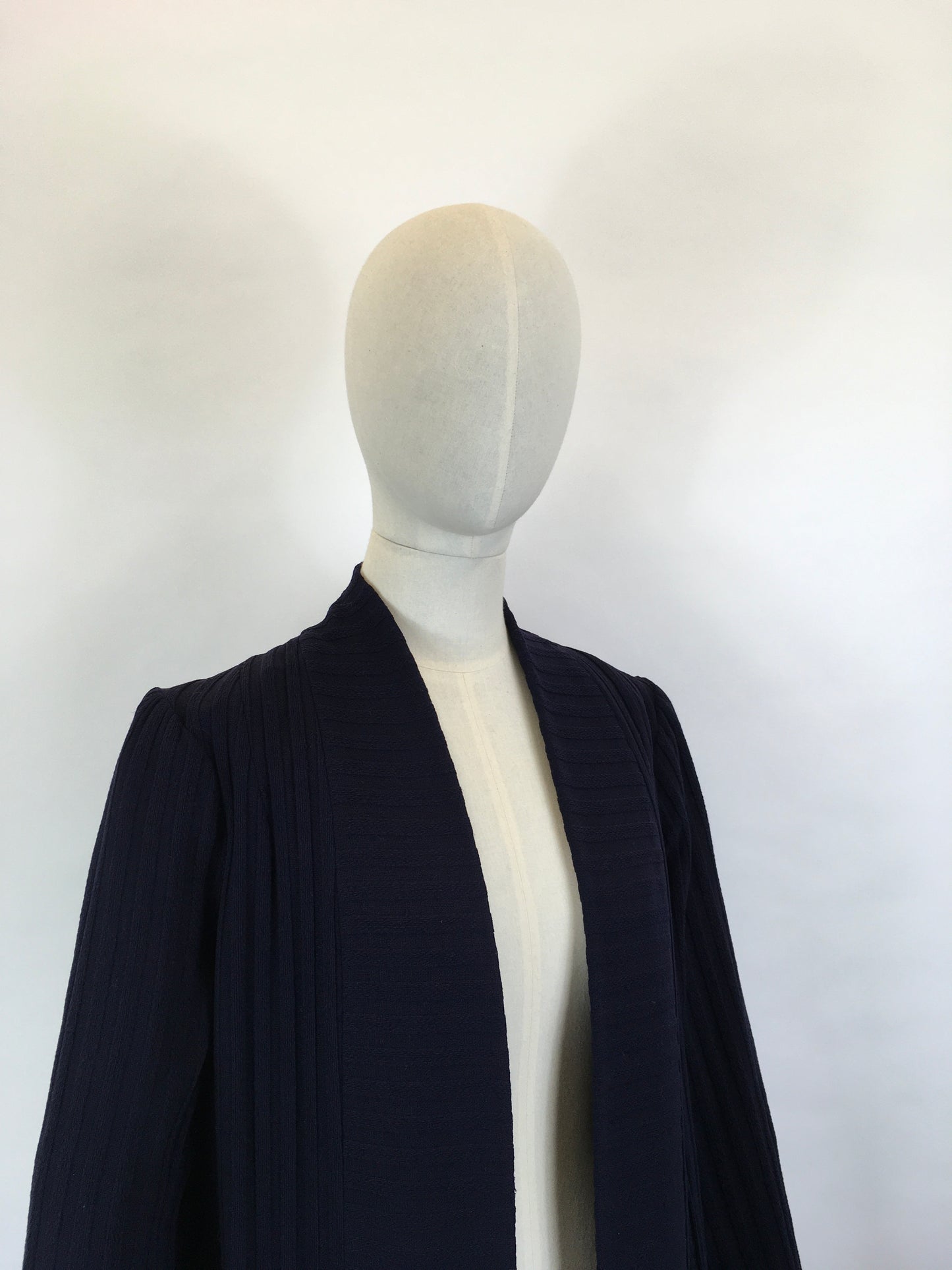 Original Mid to Late 1930’s Navy Edge to Edge Coat - In A Beautiful Woollen Textured Crepe