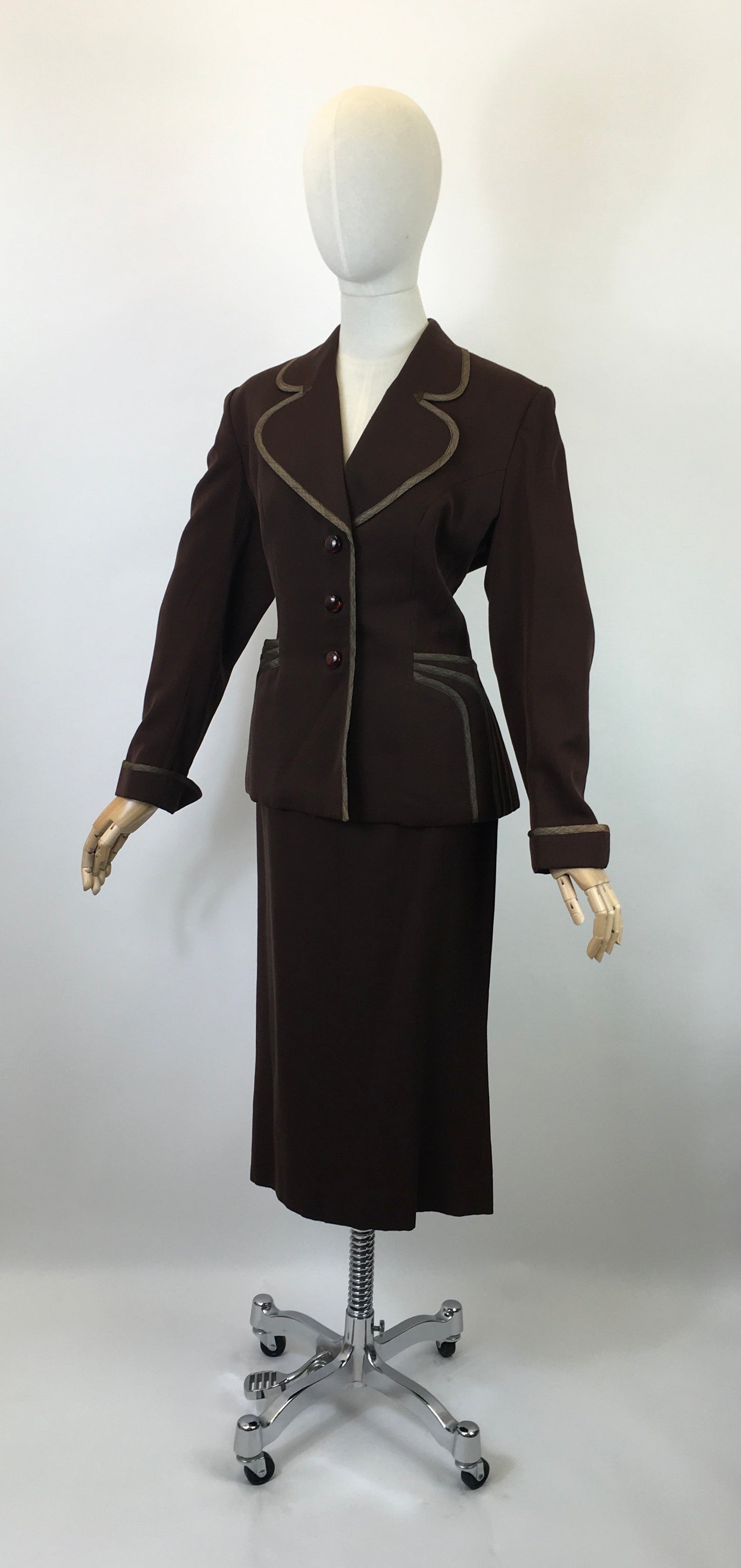 Original Sensational 1940’s American 2pc Suit by ‘ Betty Hill, California’ - In Rich Chocolate Brown with Stunning Details
