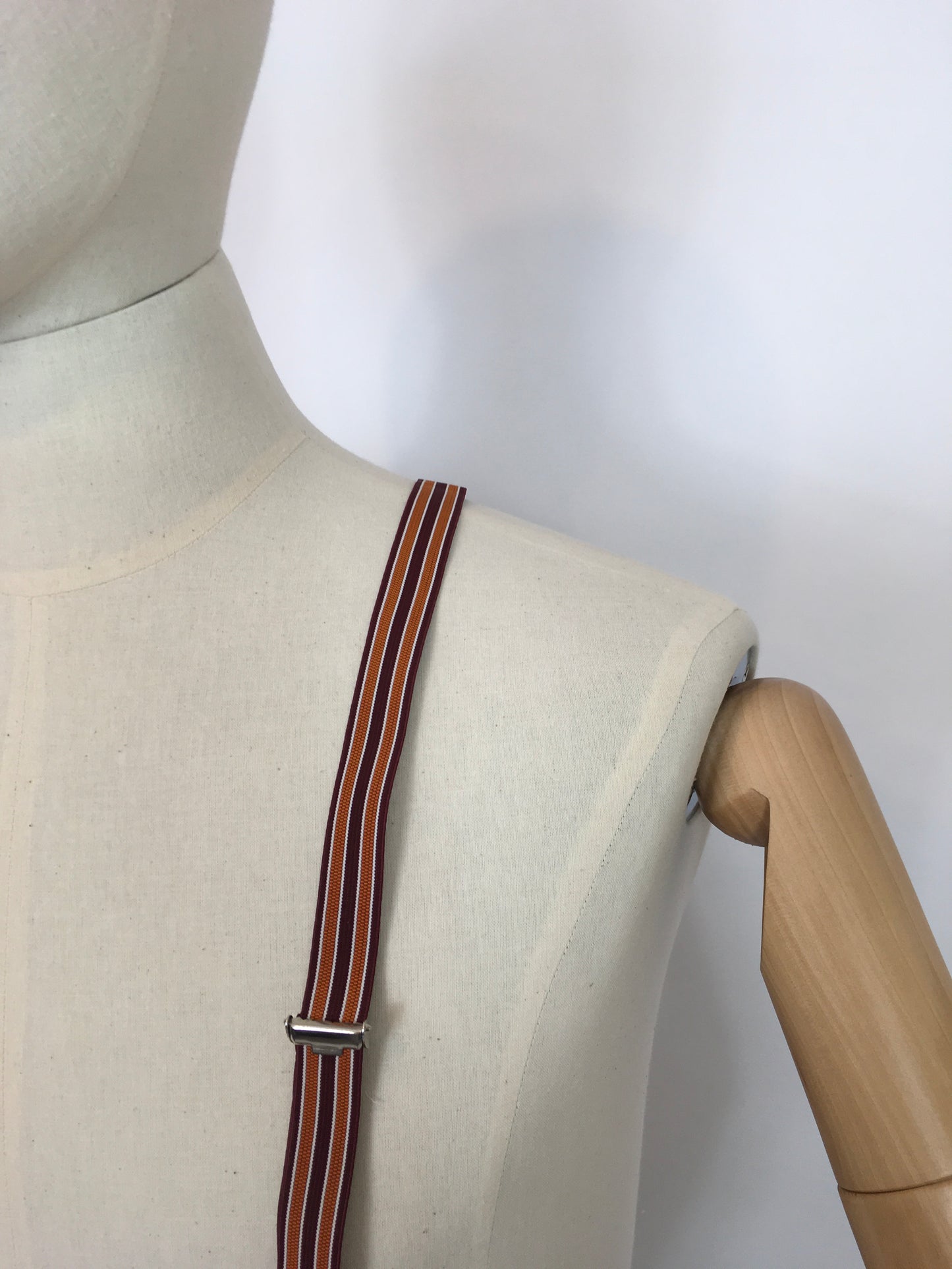 Original late 1950s Mens Button Braces - In a Fabulously Fun Orange and Burgundy Stripe
