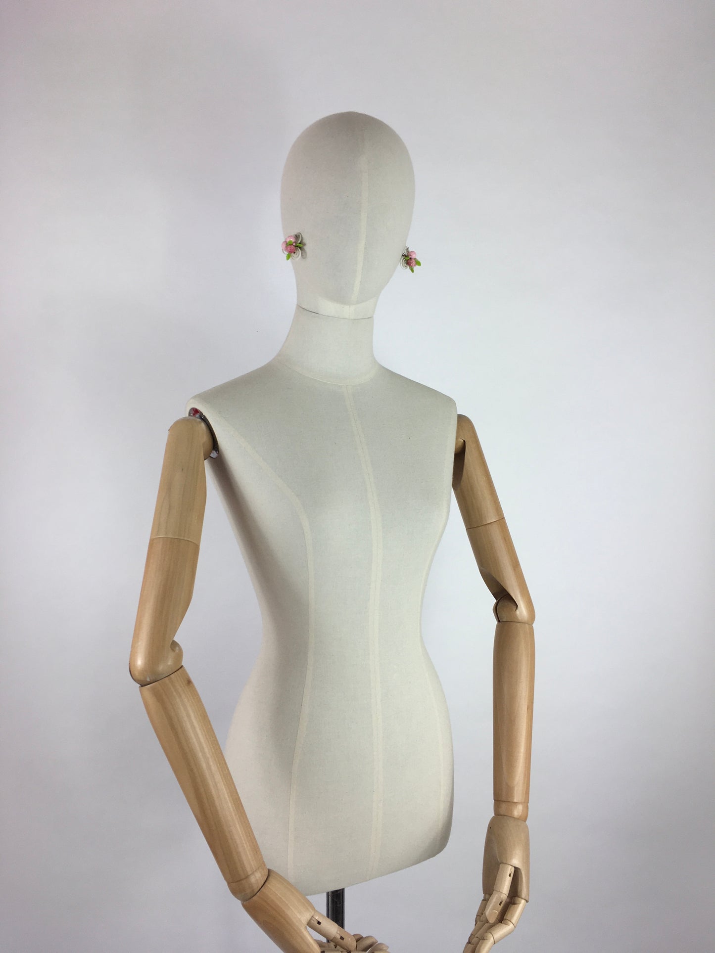 Original 1950s Clip on Earrings - In a Fabulously Fun Petal Design with Rosebuds in Pink, White and Green