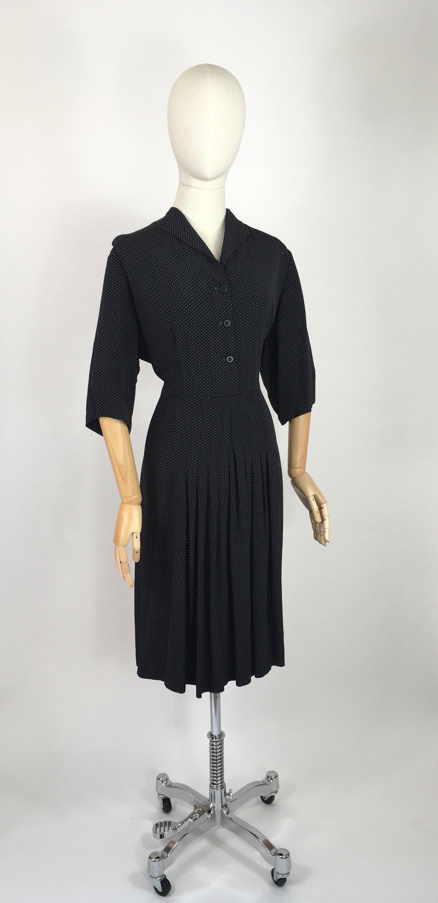 Original 1940’s VOLUP Day Dress - In a Beautifully Classic Black and White Polka Dot Cotton