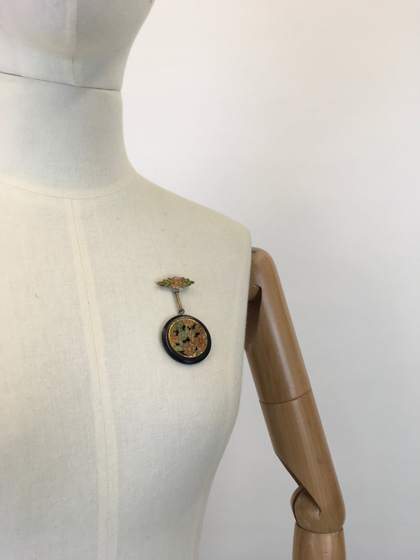 Original 1930’s Dangle Brooch - With Floral Enamel Overlay