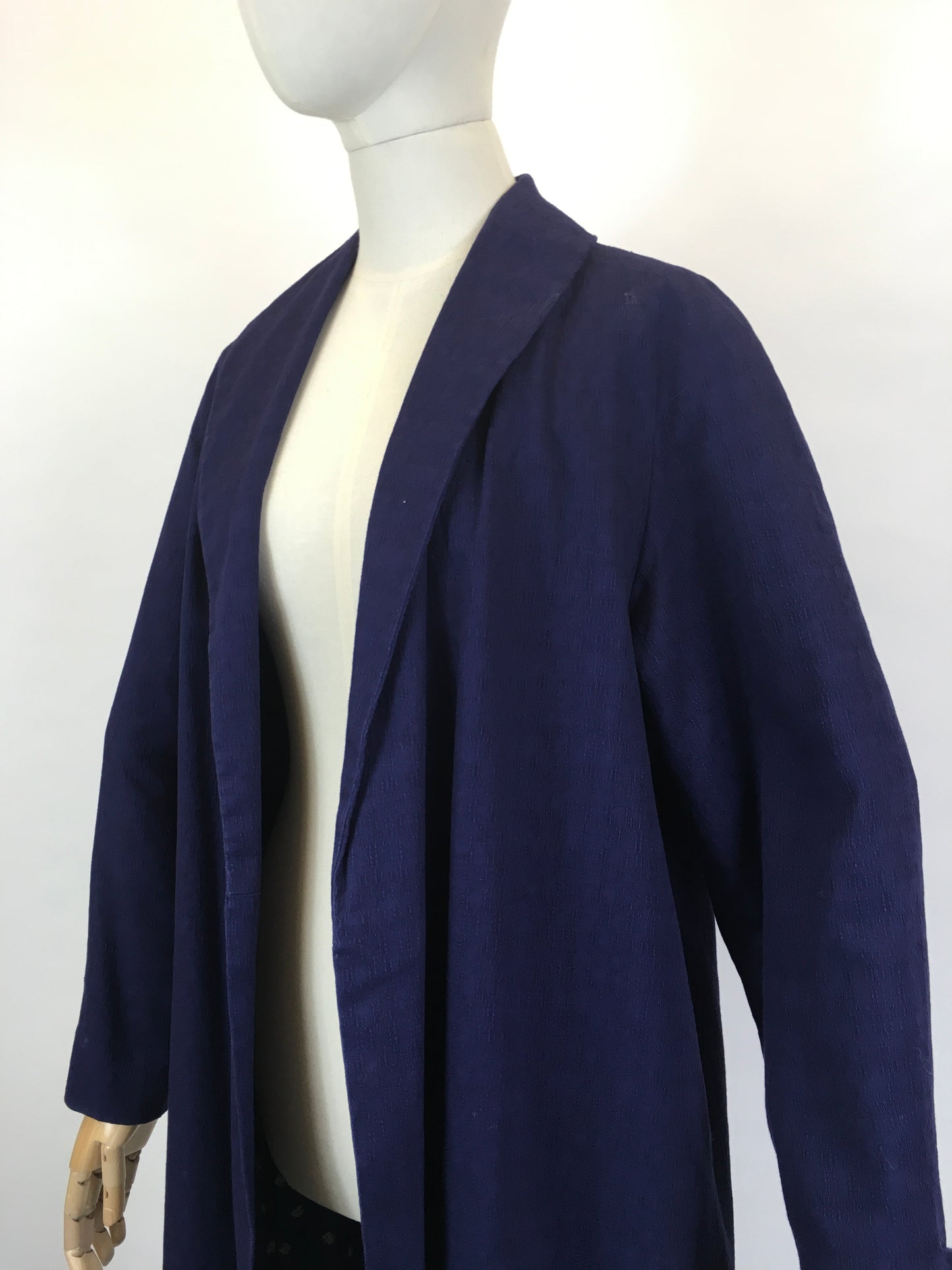 RESERVED Do NOT BUY  - Original 1950’s Edge to Edge Duster Coat - In a Midnight Blue Textured Cloth With Contrast Lining