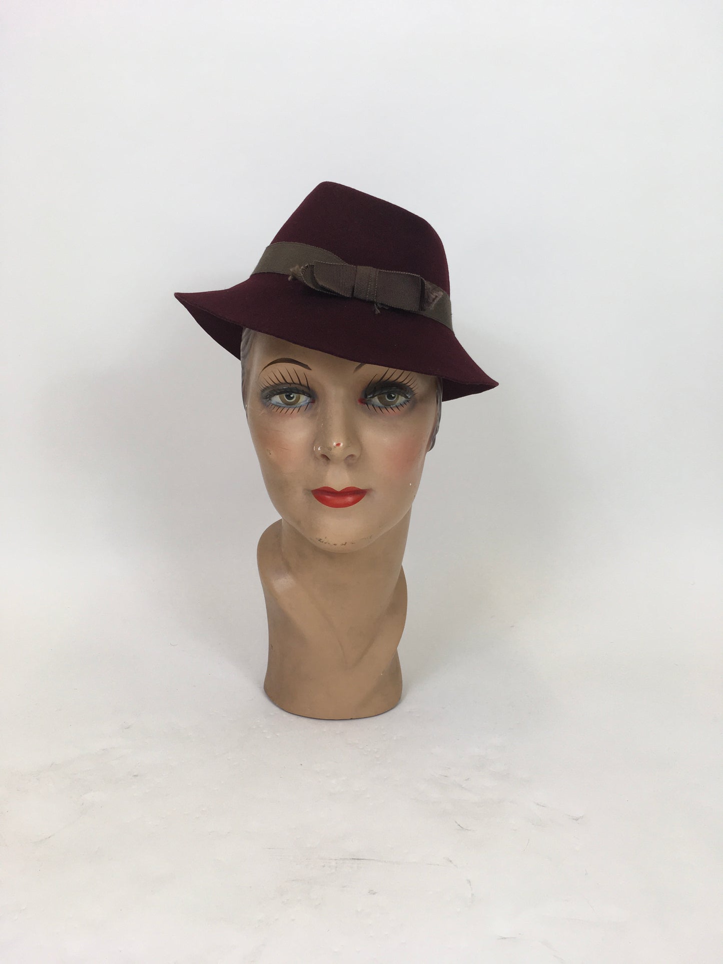 Original 1930's Fabulous Fedora Tilt Hat - In A Warm Winter Berry