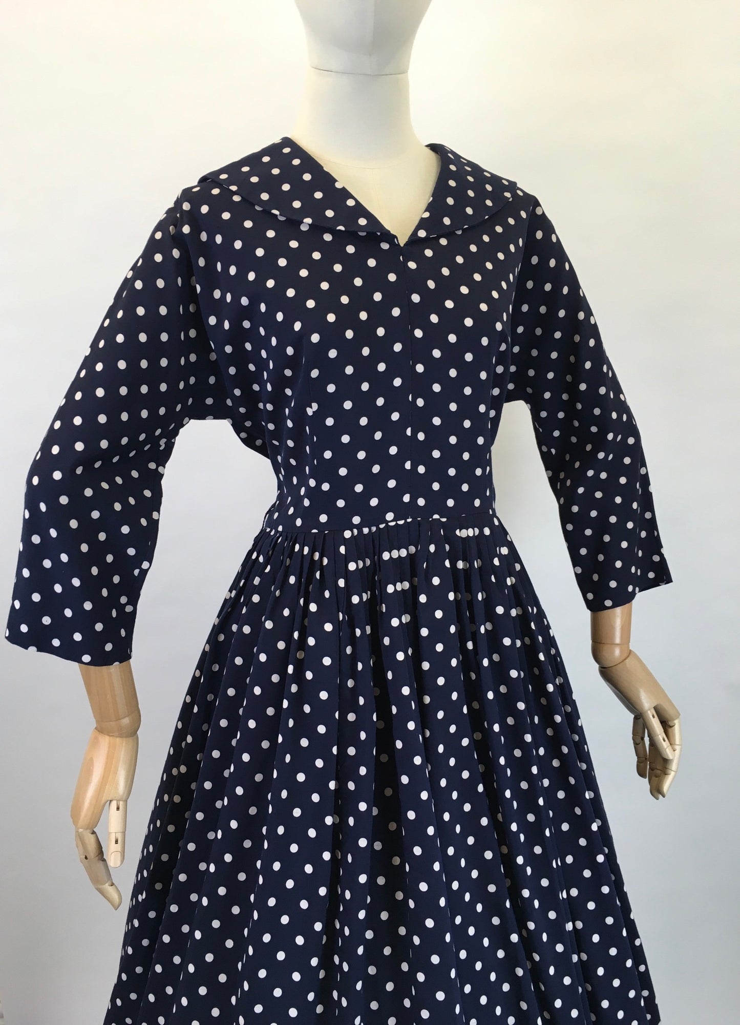 Original 1950s Lightweight Cotton Day Dress - In a Fabulous Deep Navy Polka Dot