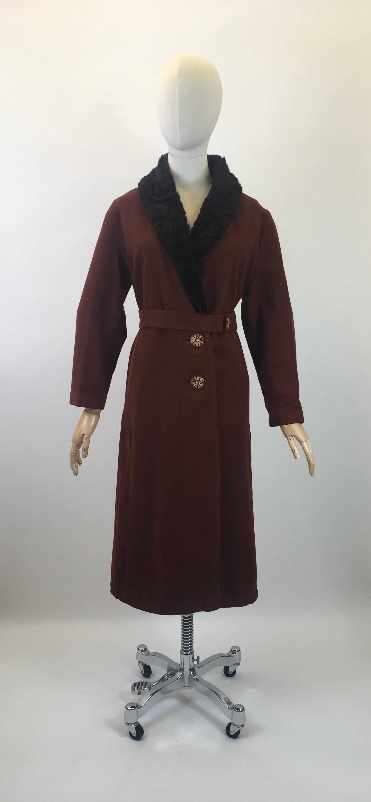 Original Sensational 1920's/ 1930's Art Deco Coat - In A Warm Cinnamon With Rabbit Fur Collar