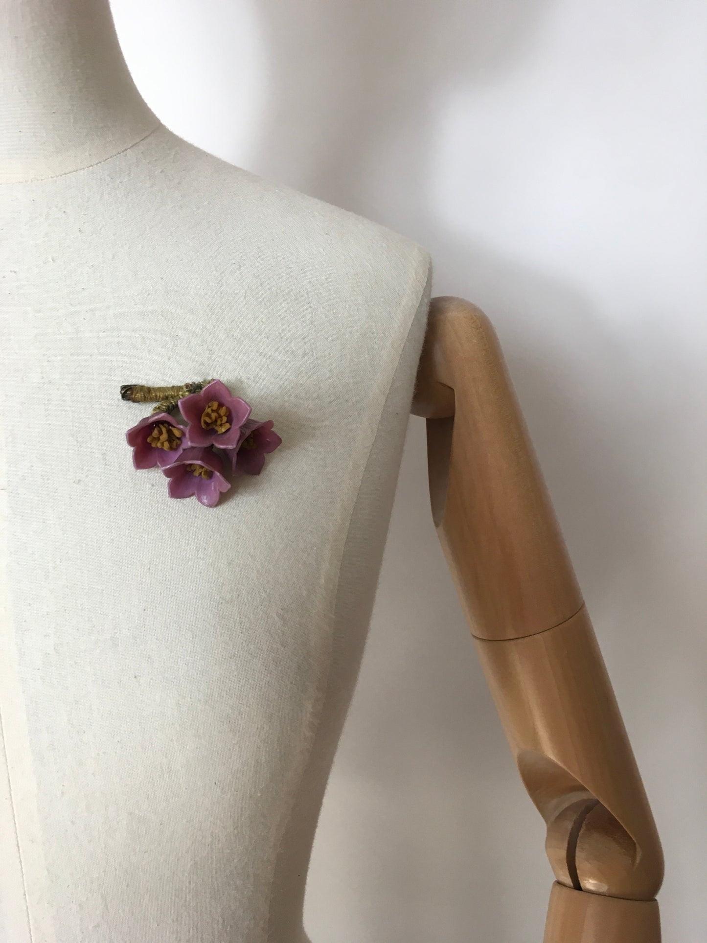 Original 1940’s Make Do and Mend Brooch - Celluloid Floral Bells in Lavender