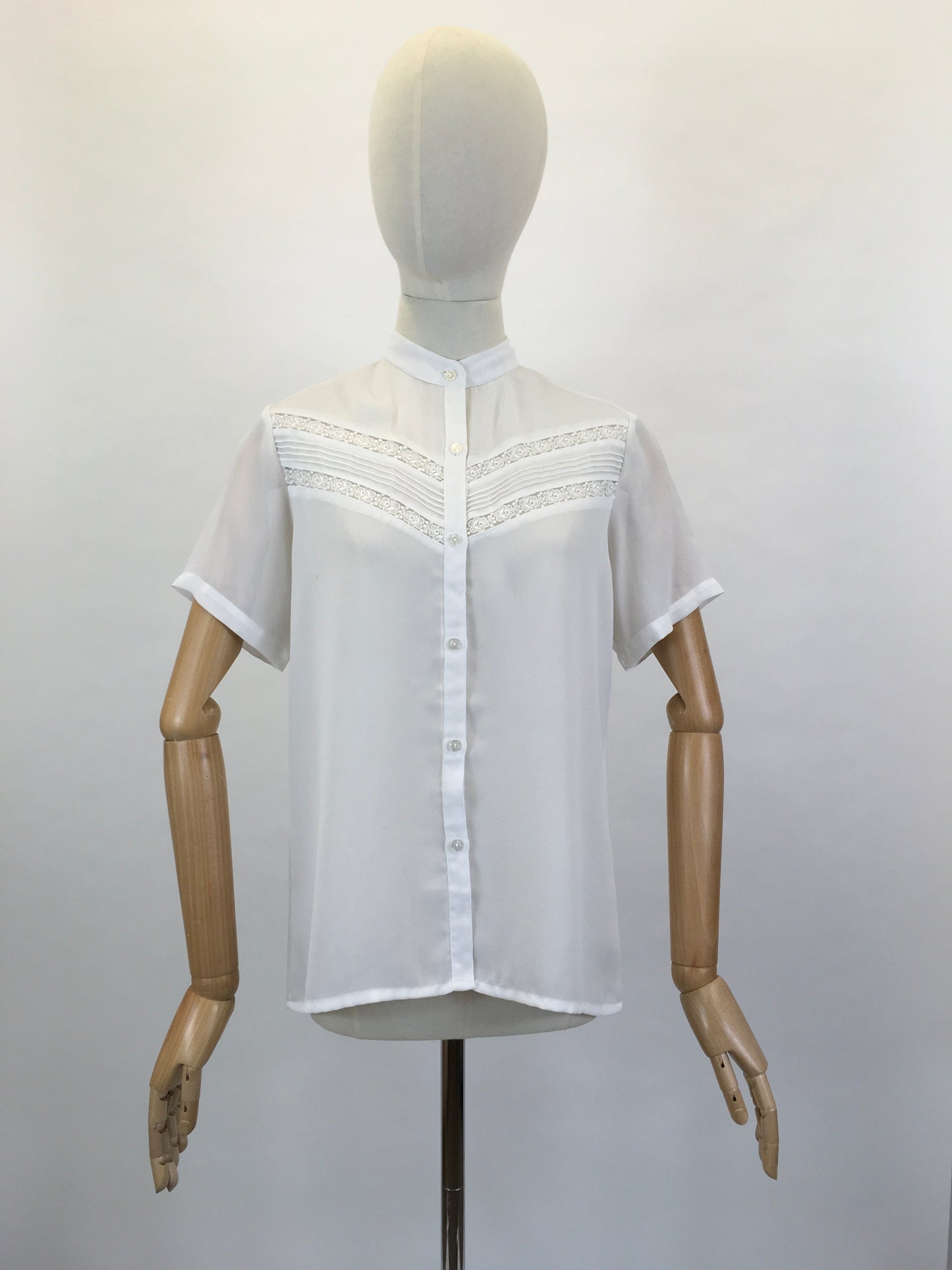 Original 1950’s Darling Sheer Rayon Blouse in White - Pintuck and Lace Detailing