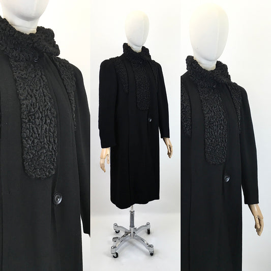 Original 1930's Sensational Black Coat - With Stunning Astrakhan Collar & Yokes