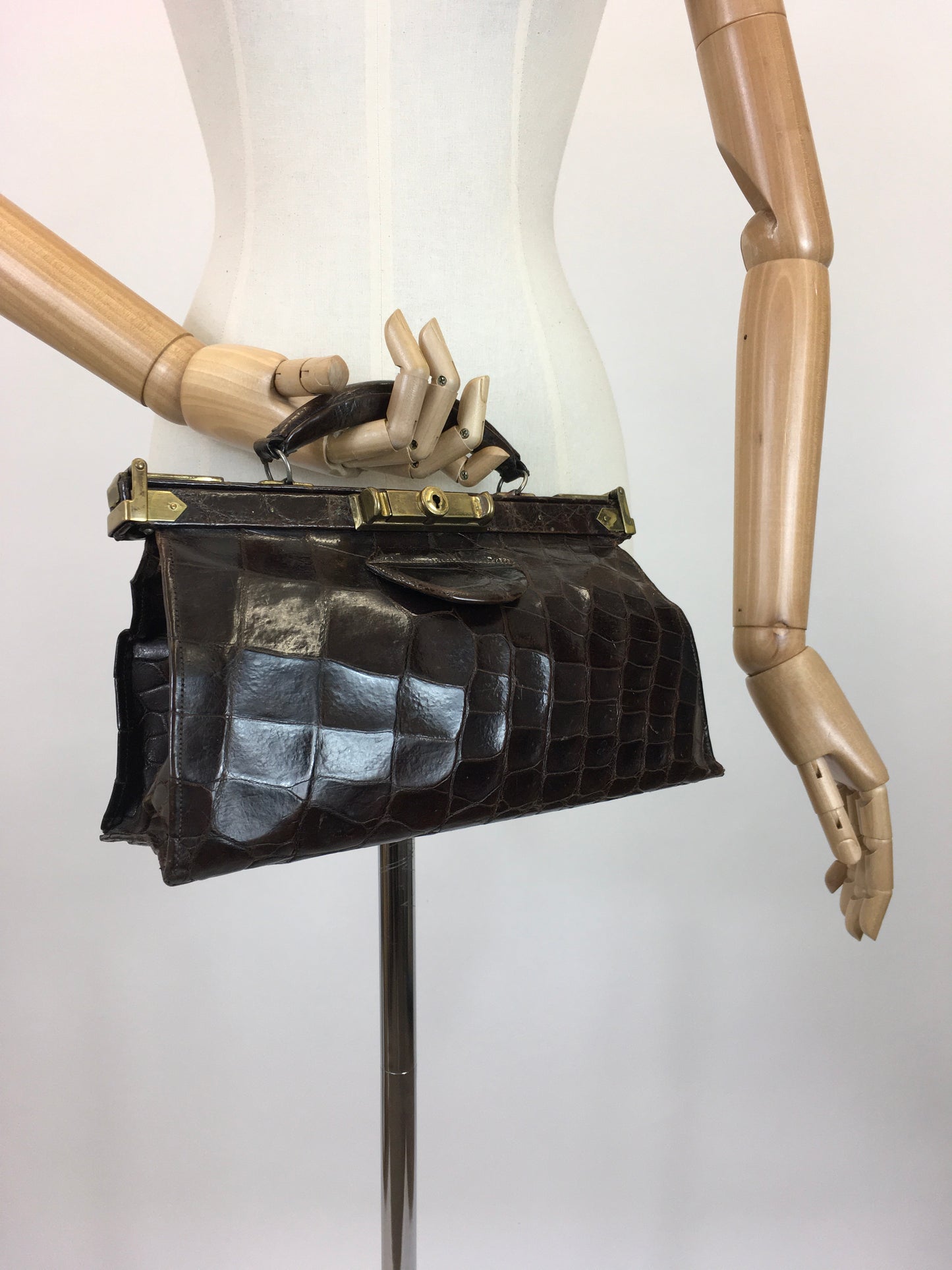 Original 1930's Sensational Leather Gladstone Bag - In A Chocolate Brown with Brass Accents