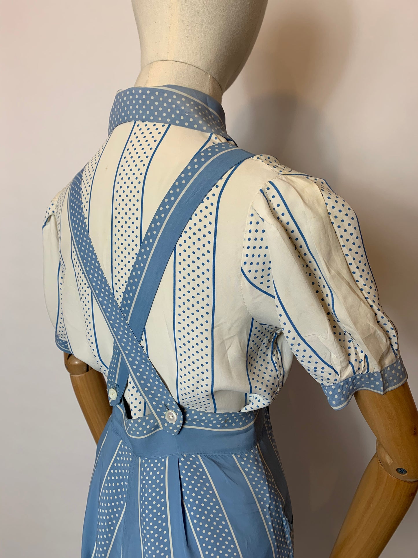 Original 1940’s 2 pc Blouse & Dungaree Set - In the Most Summery Of Colour Pallets with Polka Dots