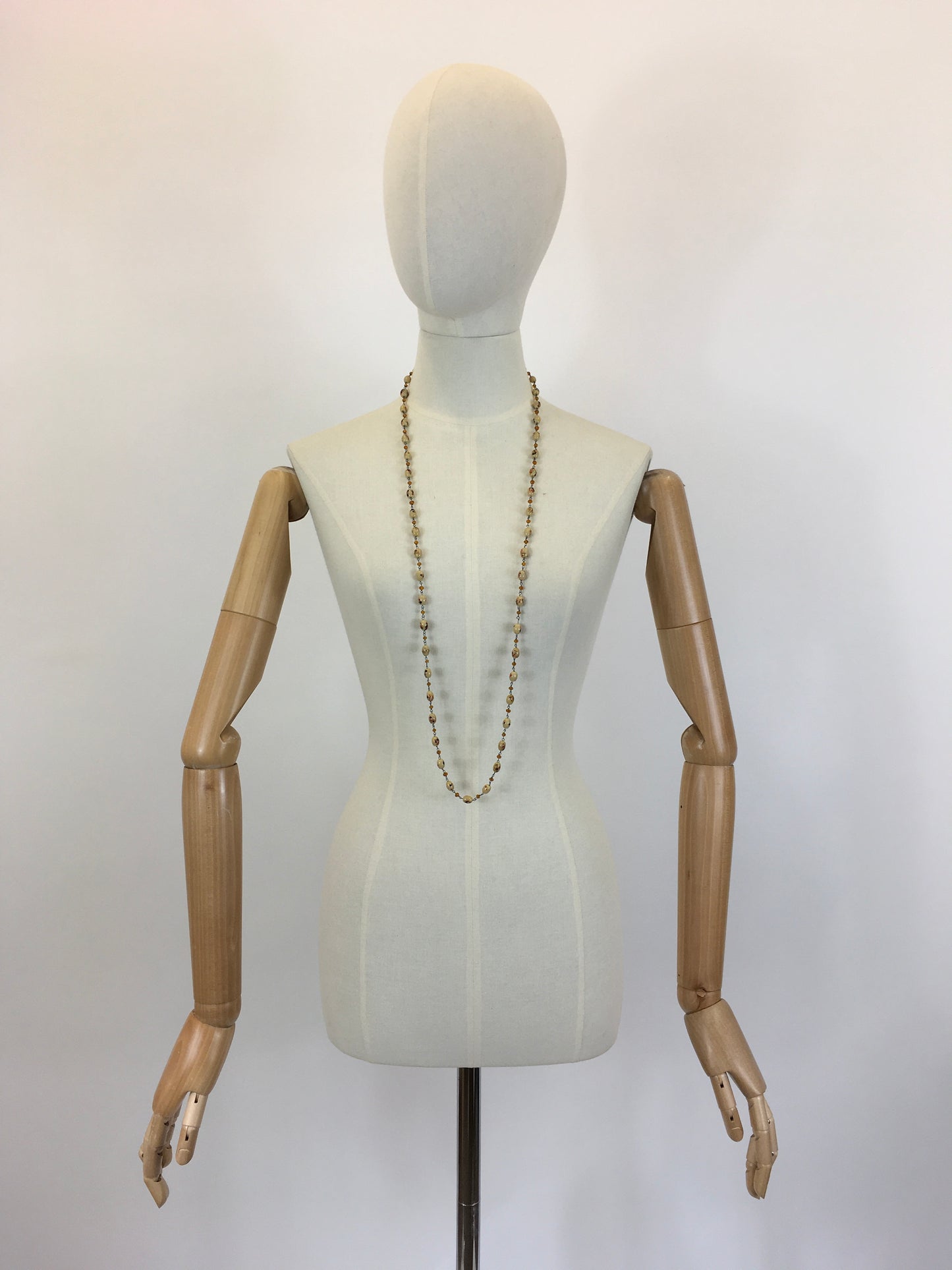 Original 1930’s Beautiful Glass Beaded Necklace - In Shades of Cream, Amber & Black Deco Beads