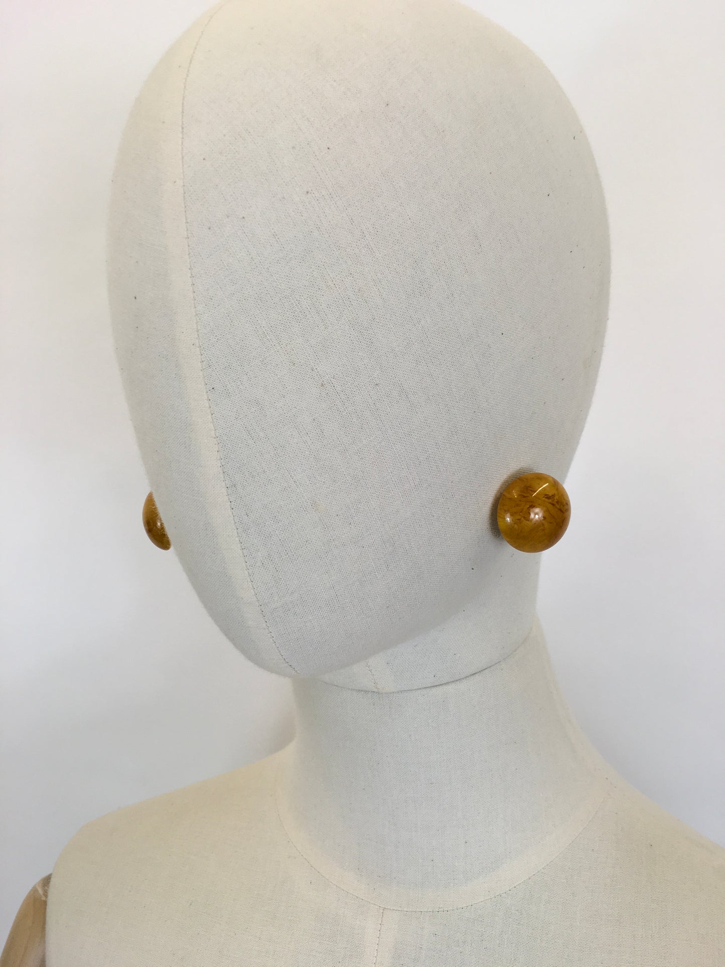 Original 1950’s Chunky Bakelite Clip On Earrings - In A Marbled Orange