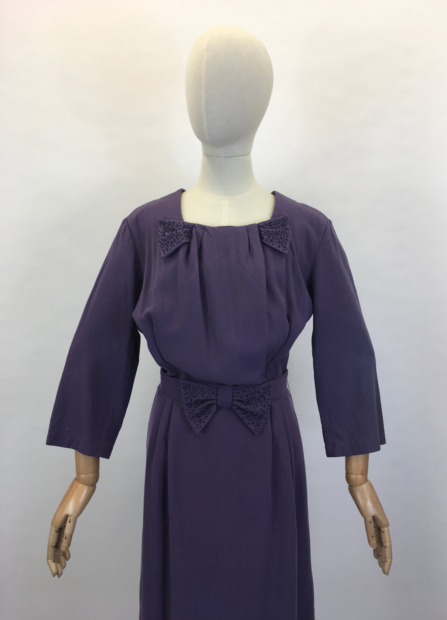 Original 1940’s Cadbury’s Purple Wool Dress - With Beaded Embellishment Details