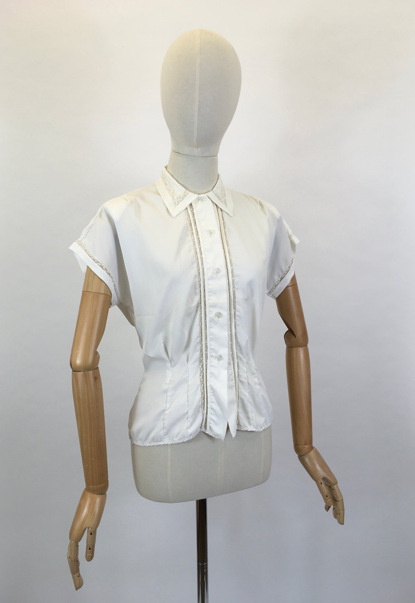 Original 1950’s ‘ Weber’ Blouse in Crisp White - Featuring Lace and Pintuck Detailing to the Bodice