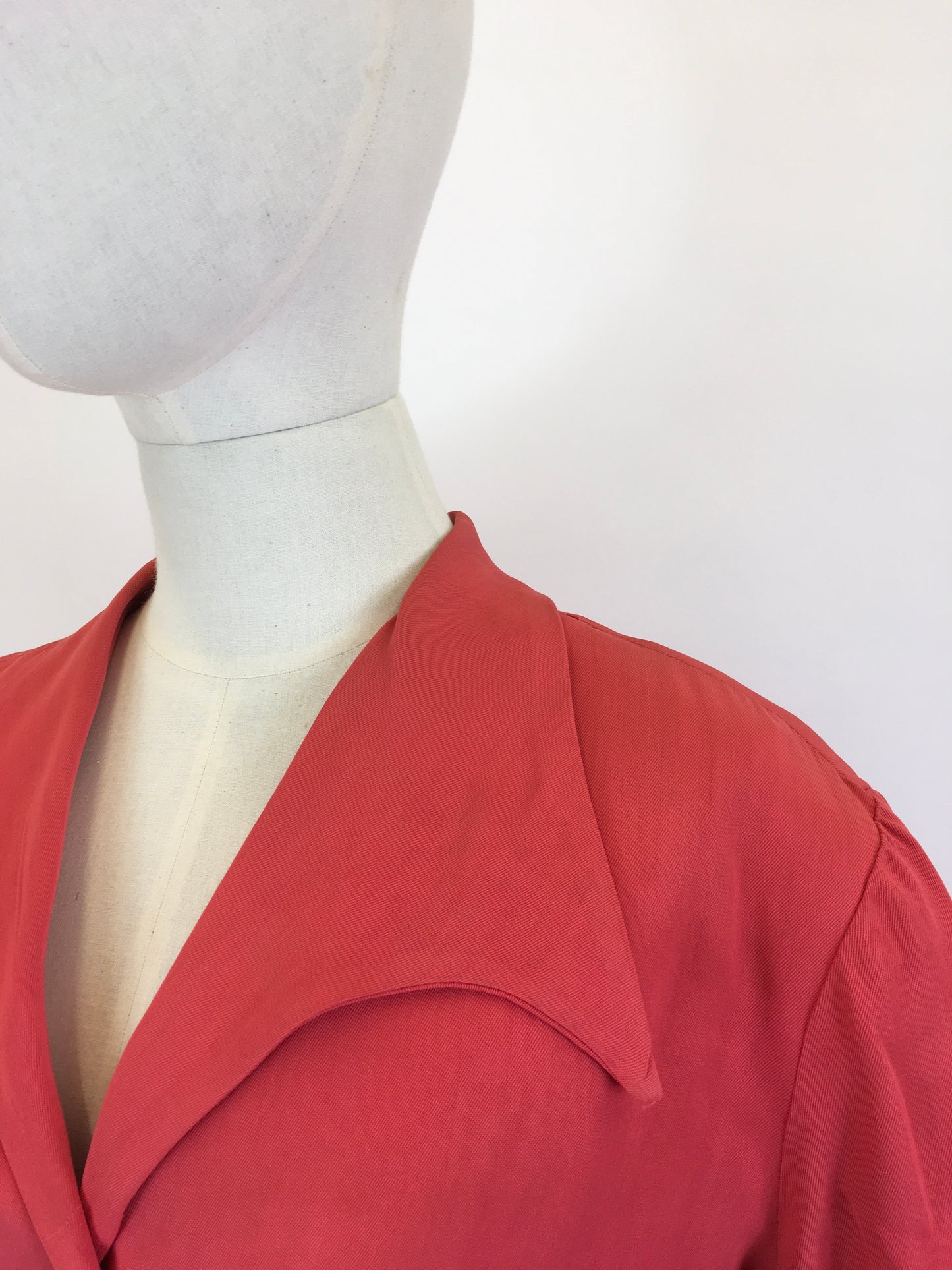 Original 1940’s Gaberdine Day Dress - In A Bright Lipstick Coral Colour