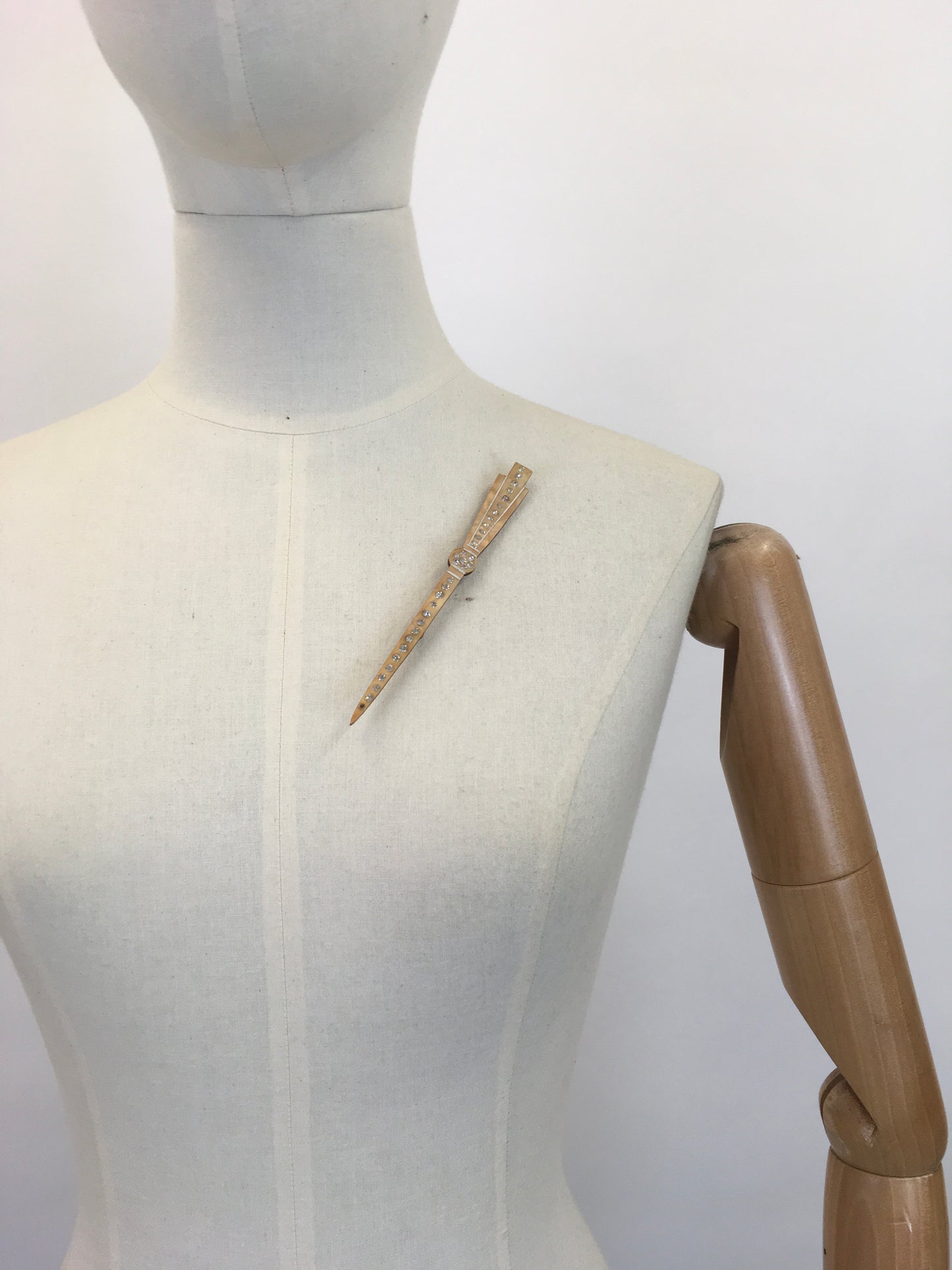 Original 1920's Fabulous Art Deco Brooch - In A Fawn Colourway with Paste Stones