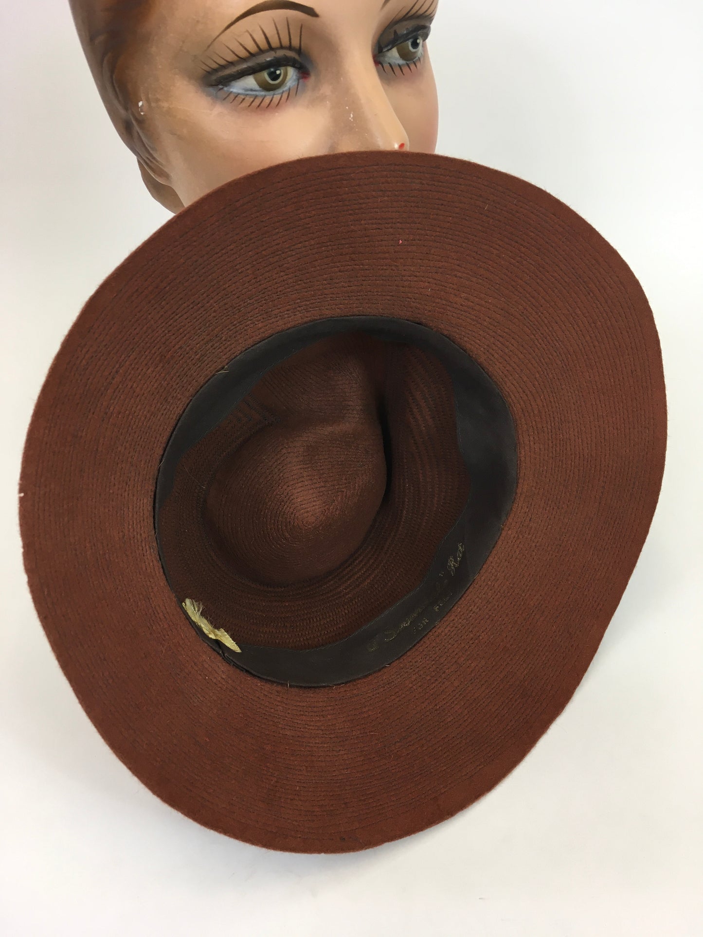 Original 1940's Sensational Fedora Hat - In A Warm Cinnamon With Stitchwork Detailing