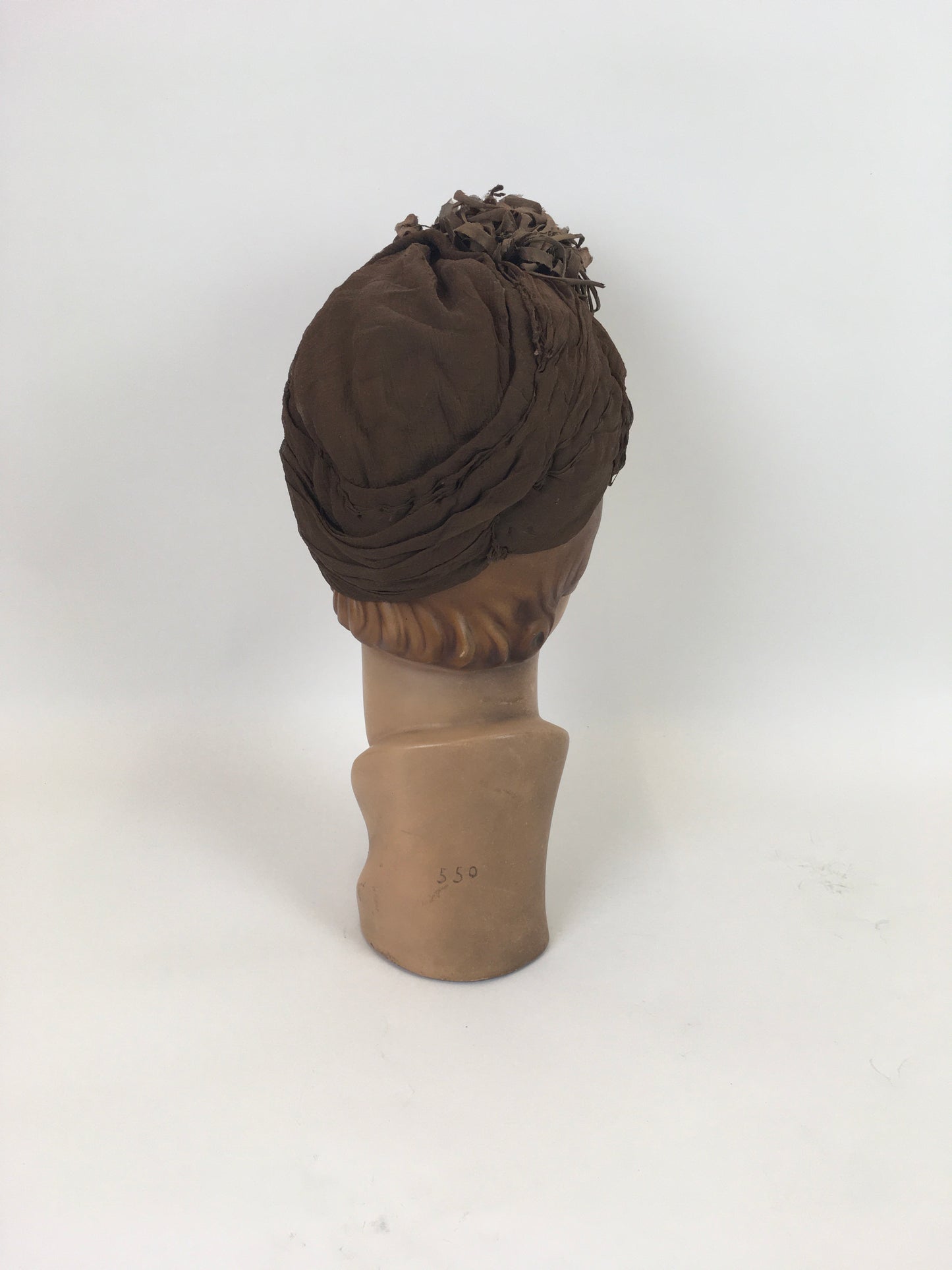 Original 1940’s Fabulous Turban Hat by ‘ Harrods’ - In Chocolate Brown Chiffon with Velvet Millinery