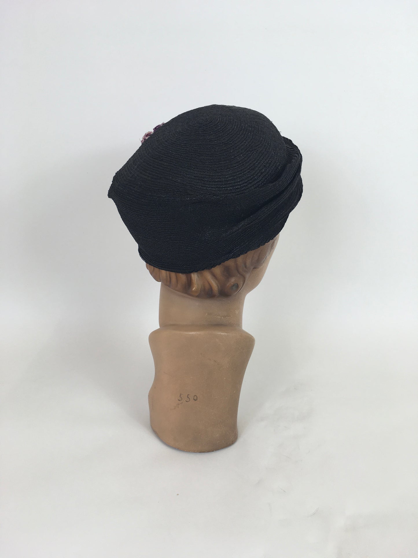 Original 1930’s Amazing Black Straw Hat - Adorned with Soft Mauve, Rich Purples and Violet Velvet Flora