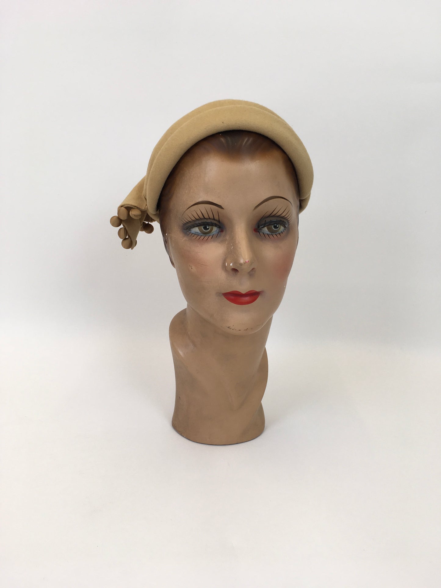 Original Late 1940’s Early 1950’s Felt Headpiece - In Light Mustard