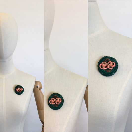 Original 1940’s ‘ Make Do and Mend’ Brooch - Pink & Green Telephone Wire