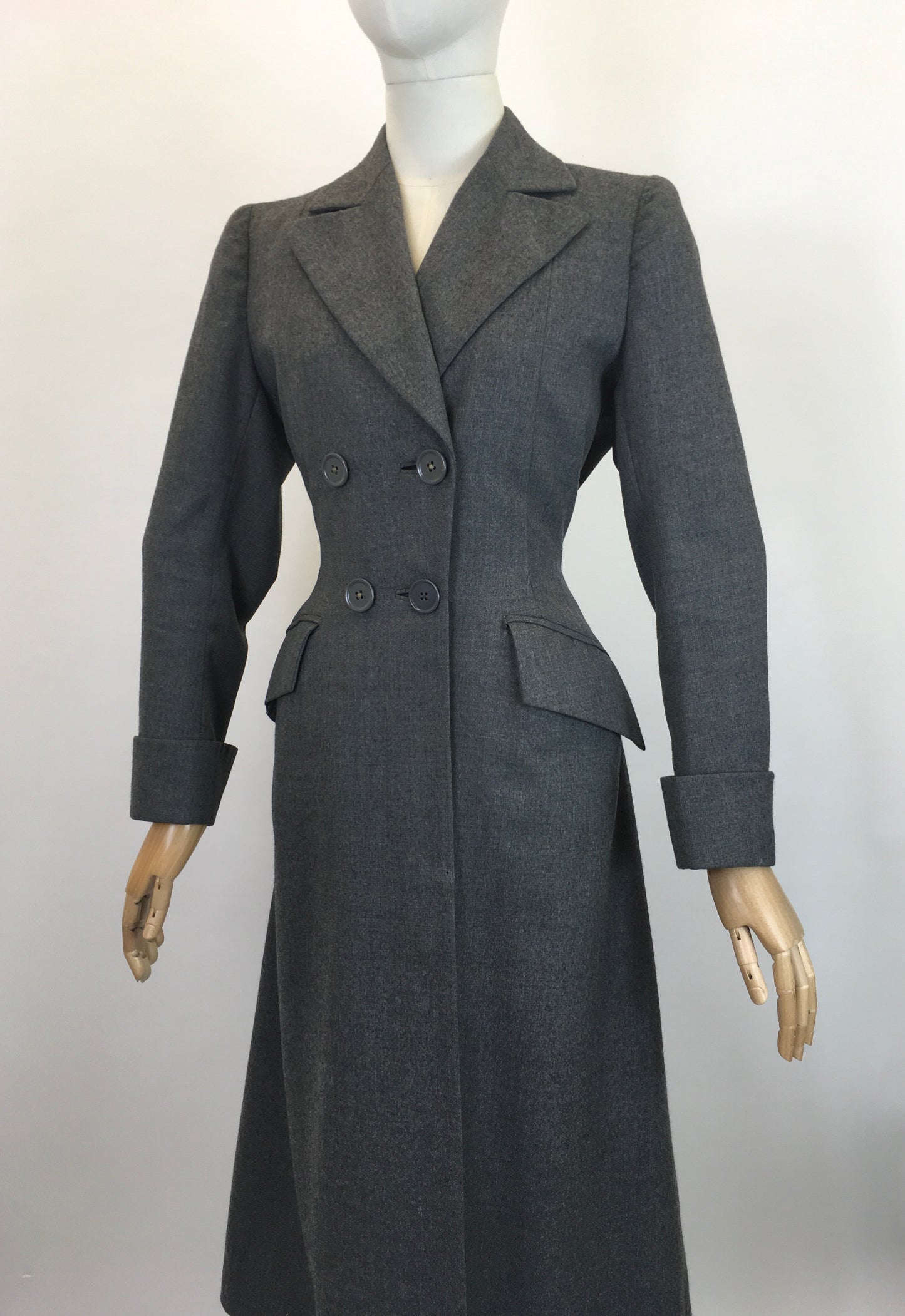 Original 1940's Fabulous Wartime Coat - In A Dark Charcoal Grey With Beautiful Details