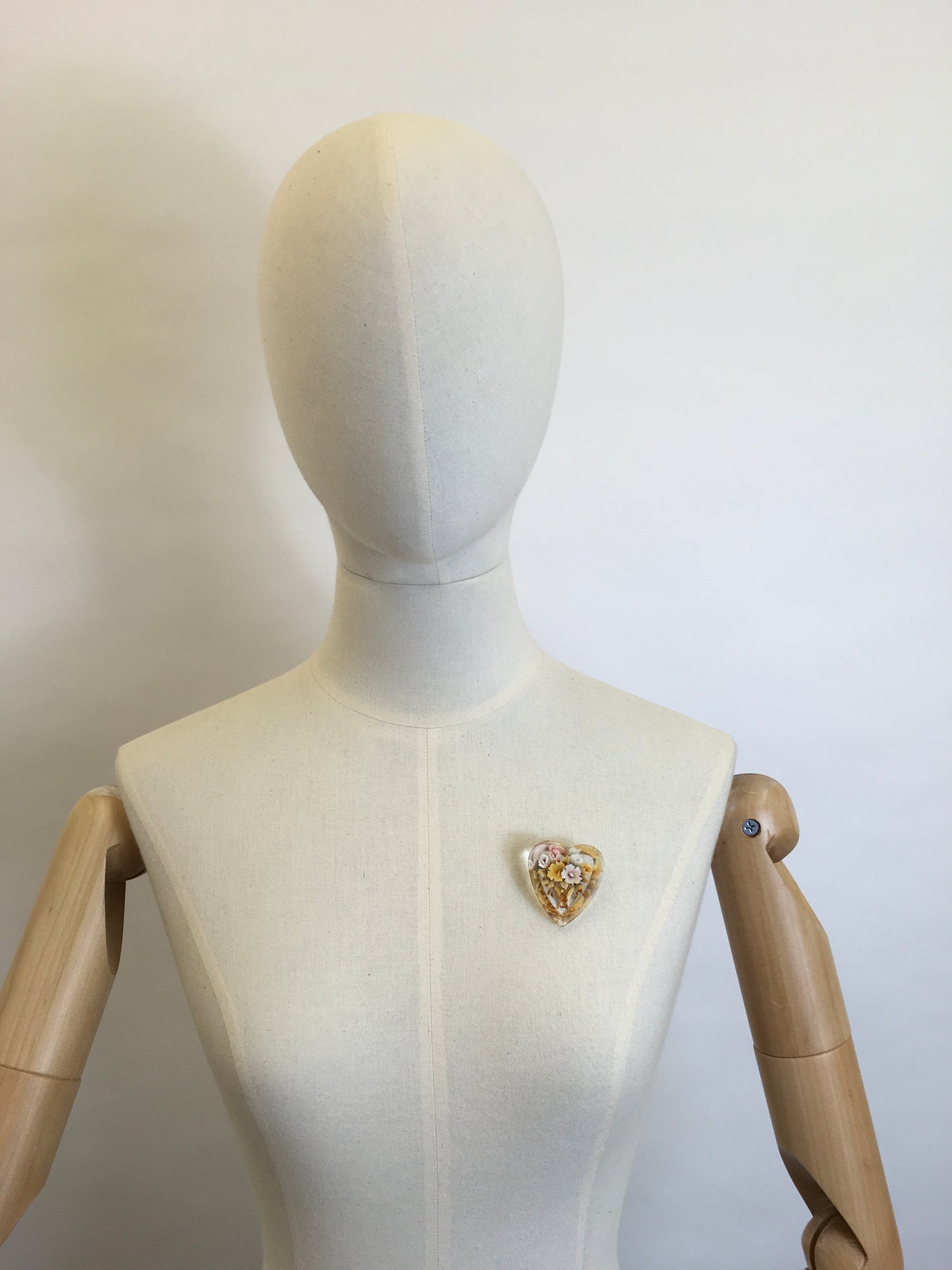 Original late 1940’s early 1950s Lucite Brooch - Heart shaped with a Floral Bouquet