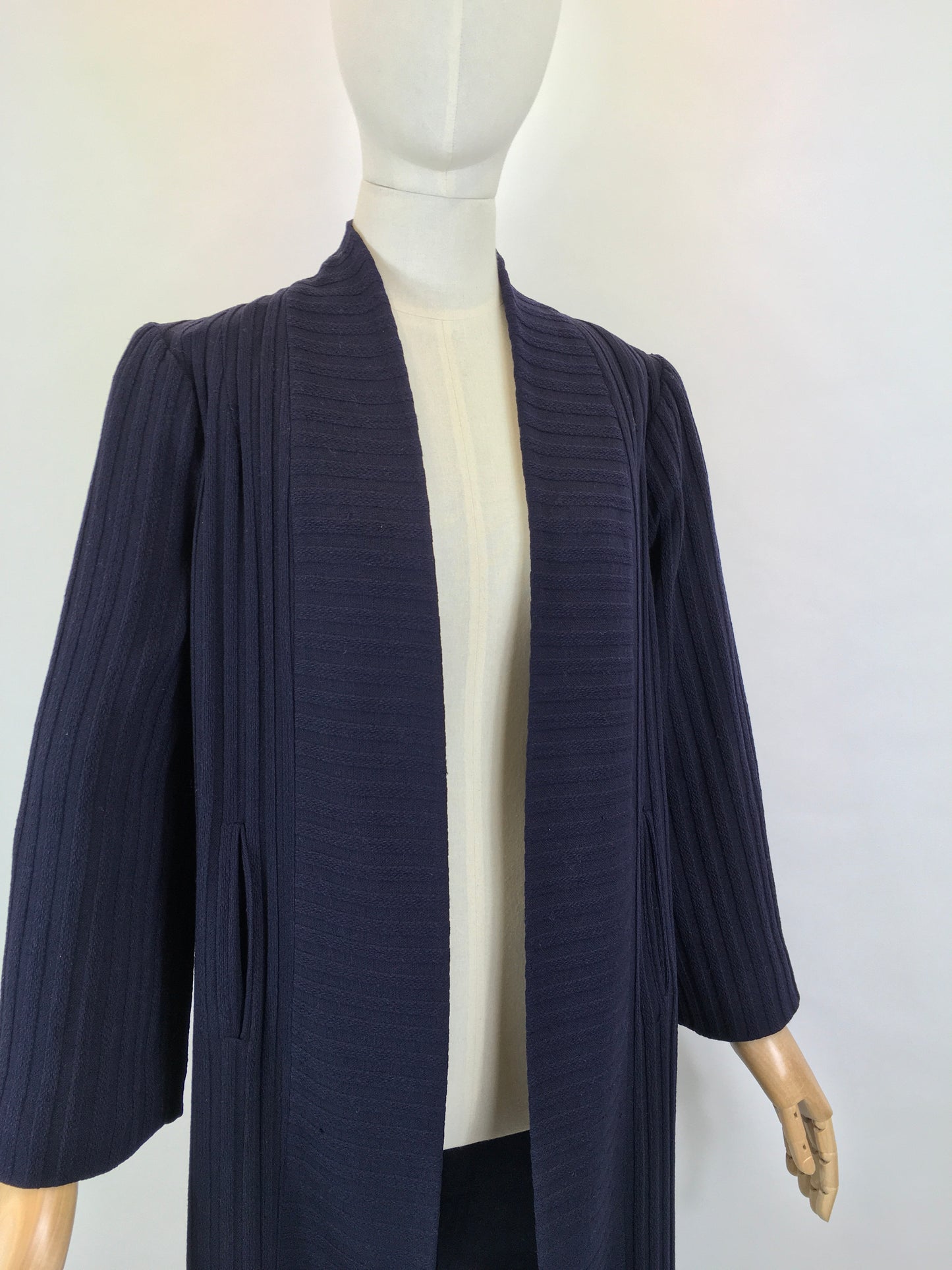 Original Mid to Late 1930’s Navy Edge to Edge Coat - In A Beautiful Woollen Textured Crepe