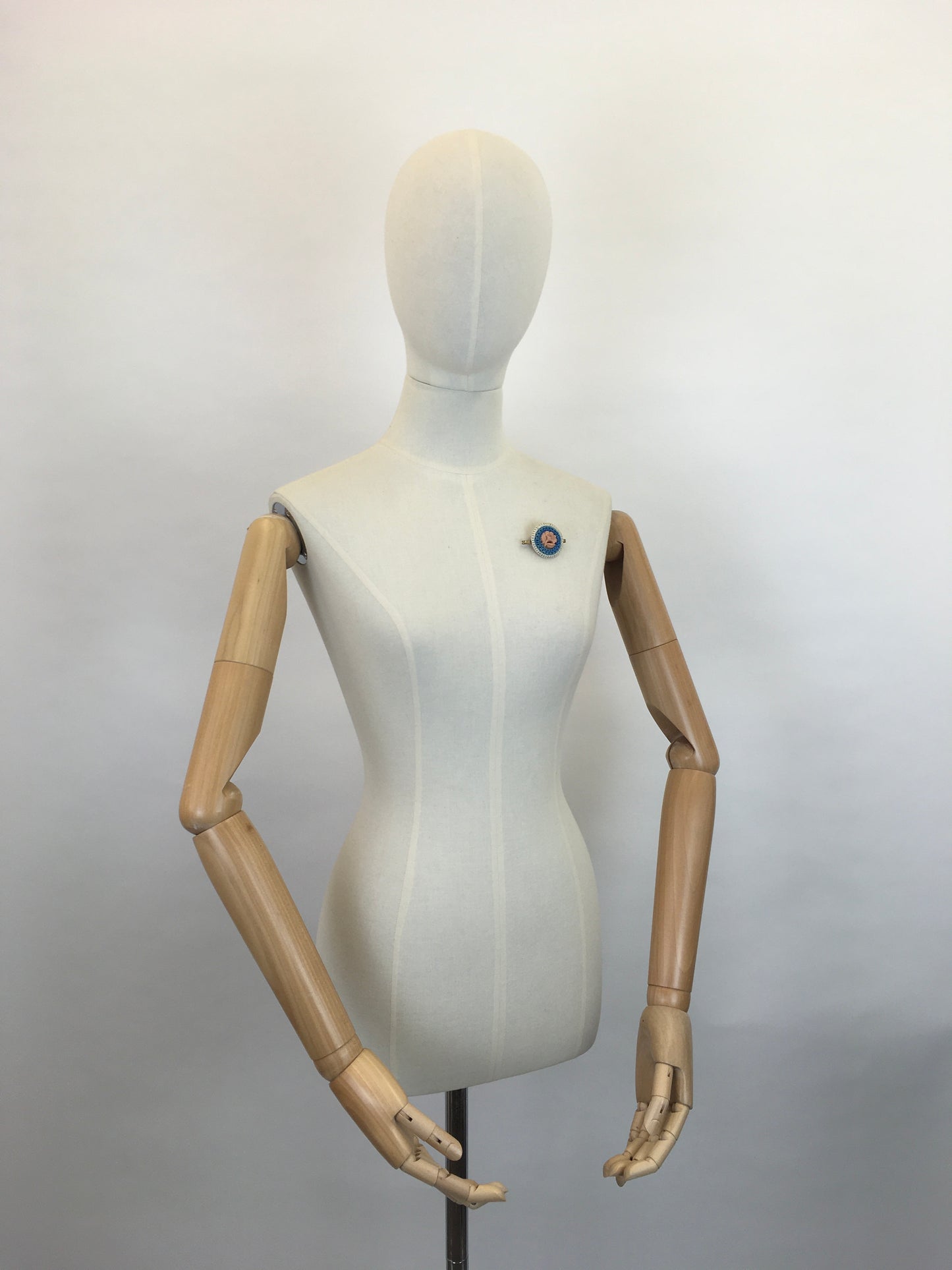 Original 1940’s Make Do and Mend Telephone Cord Wirework Brooch - In White, Blue and Pale Pink