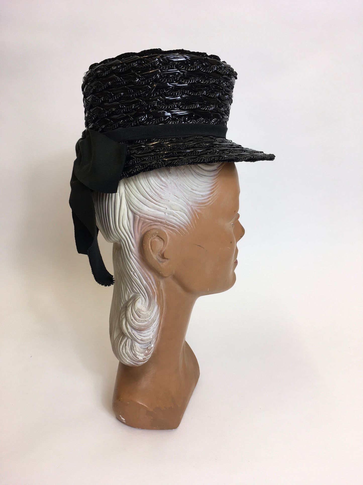 Original 1940’s Black American Topper Hat - Fabulous Iconic Shape With Grosgrain Bow