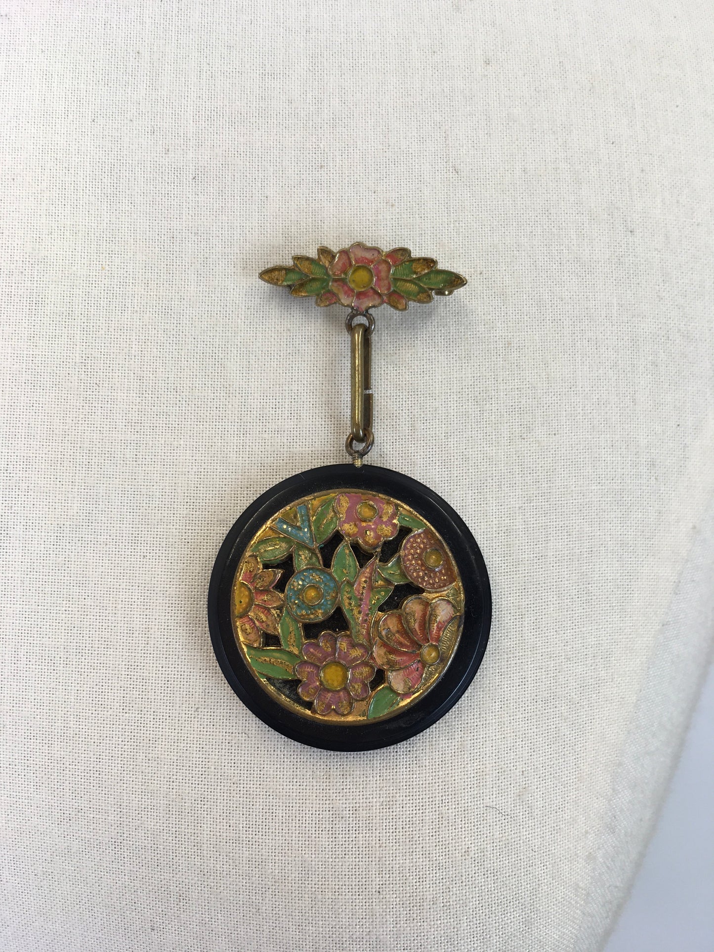Original 1930’s Dangle Brooch - With Floral Enamel Overlay