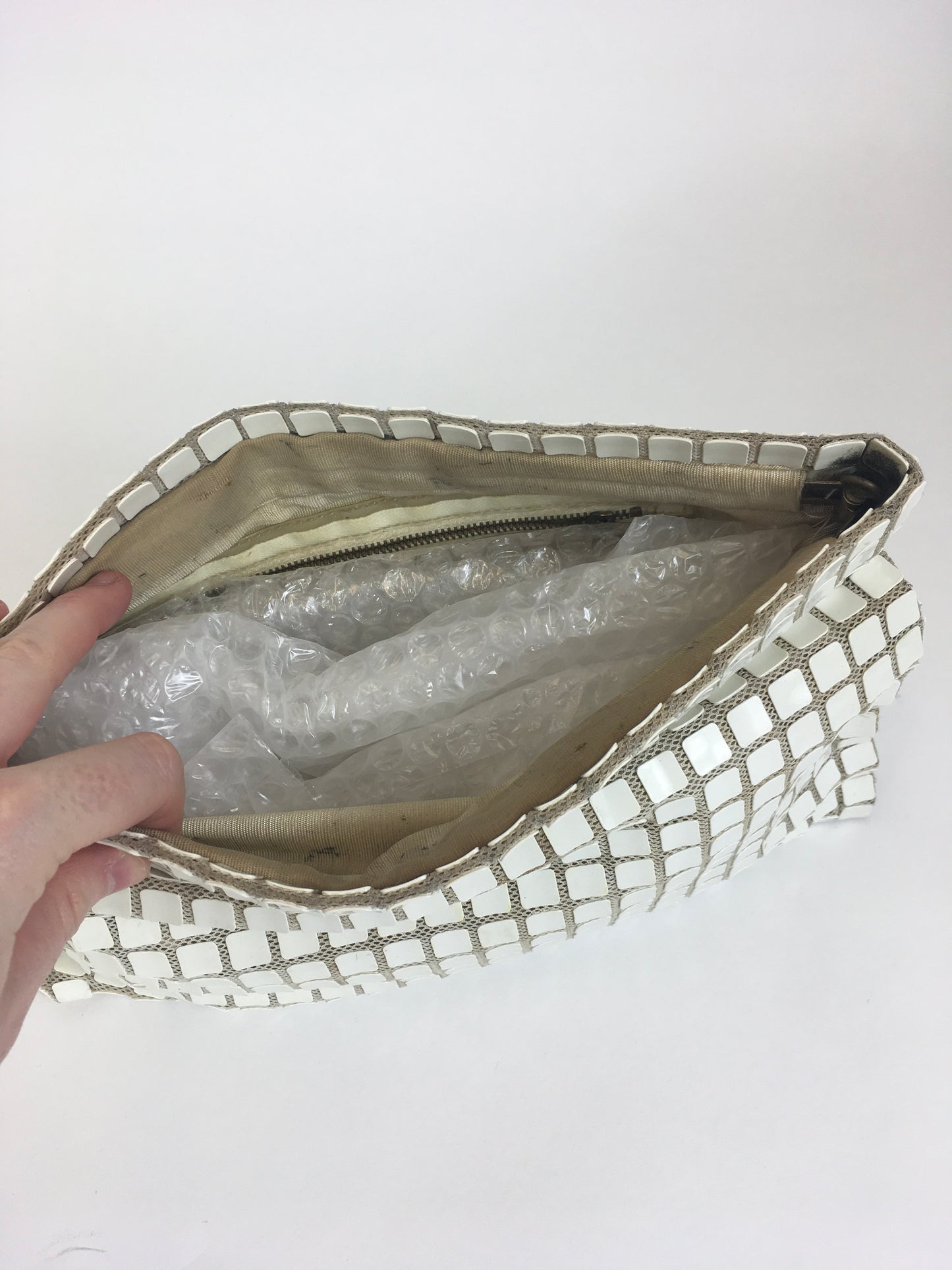 Original Late 1940’s Early 1950’s White Tiled Clutch Handbag - With Magnetic Strip Closure