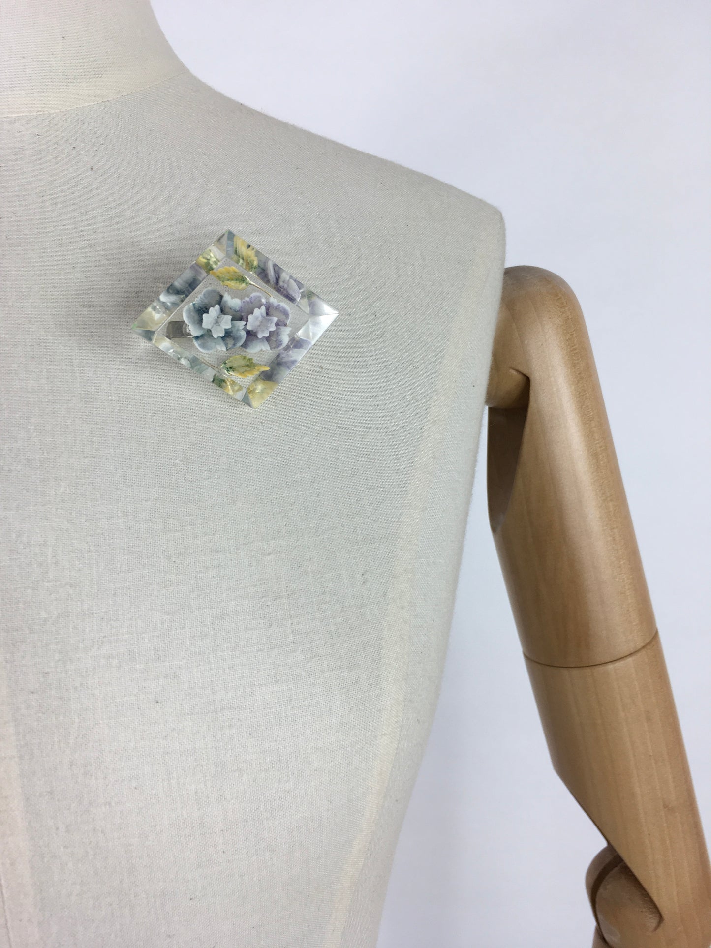 Original 1940s Reverse Carved Lucite Brooch - In A Lovely Powder Blue Floral